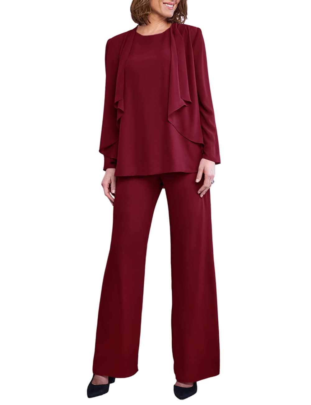 Elegant 3-Piece Chiffon Women's Mother Pant Suit Set for Wedding Guest, Evening Party & Prom - Formal Occasion Outfit for Special Events