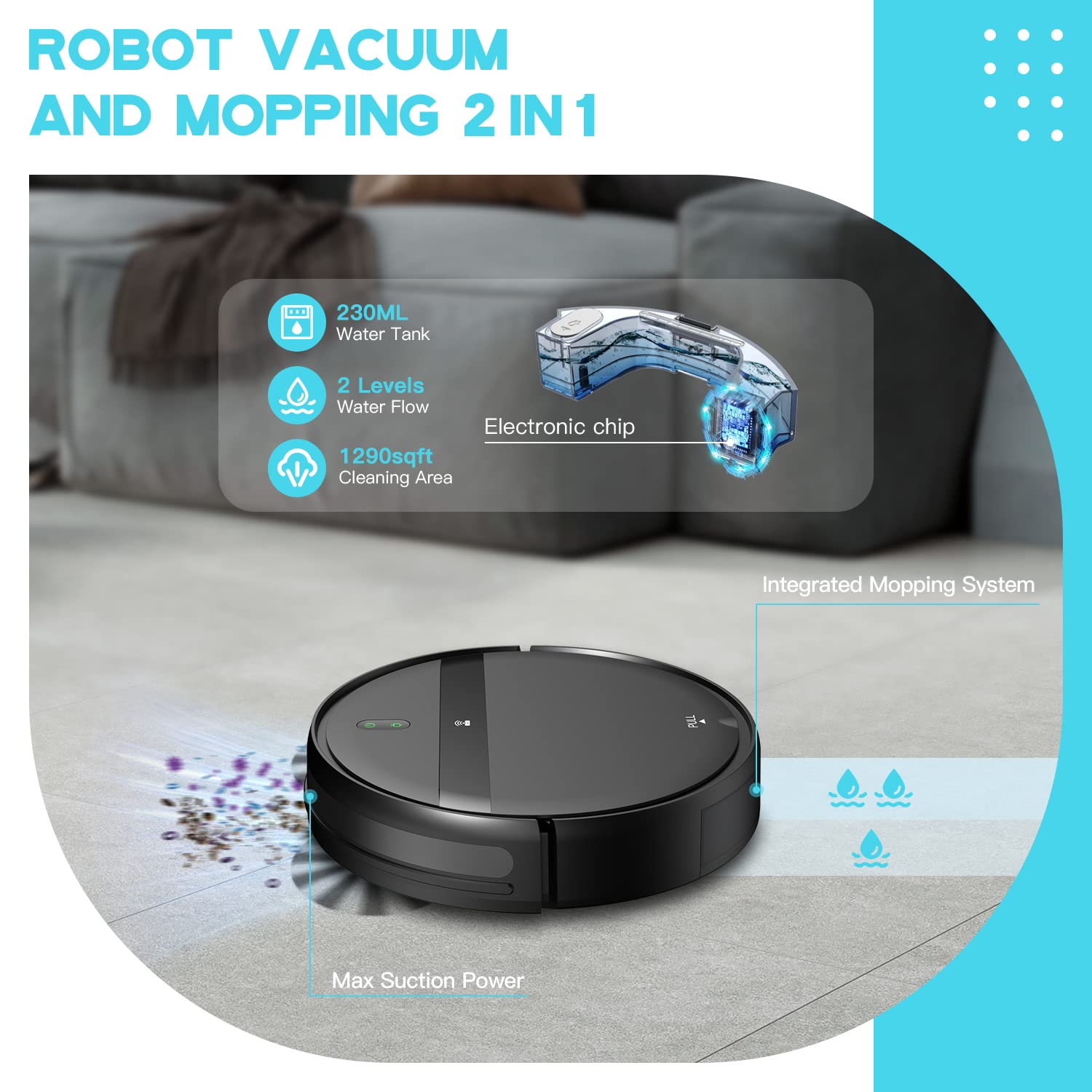 Smart Robot Vacuum and Mop Combo with WiFi/Alexa/App Control - Ultra-Slim Quiet Robotic Vacuum Cleaner for Pet Hair, Carpets & Hard Floors - Tangle-Free, Auto Recharge - Perfect for Home Cleaning with Pets and Multi-Surface Flooring