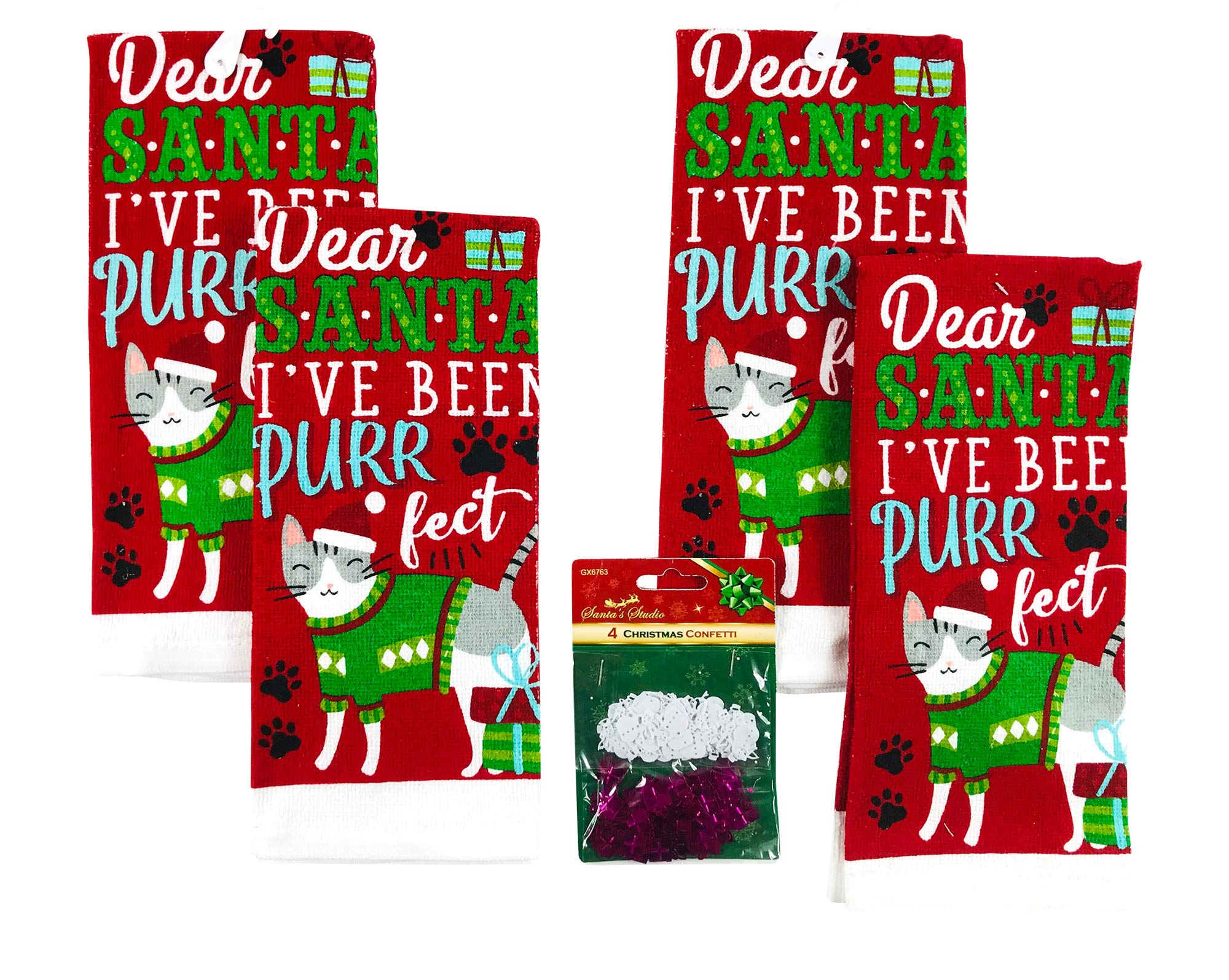 Christmas Kitchen Dish Towels - Cat's Letter to Santa with Paws & Presents Design | Absorbent Cotton Holiday Towels for Baking, Cooking & Festive Decor