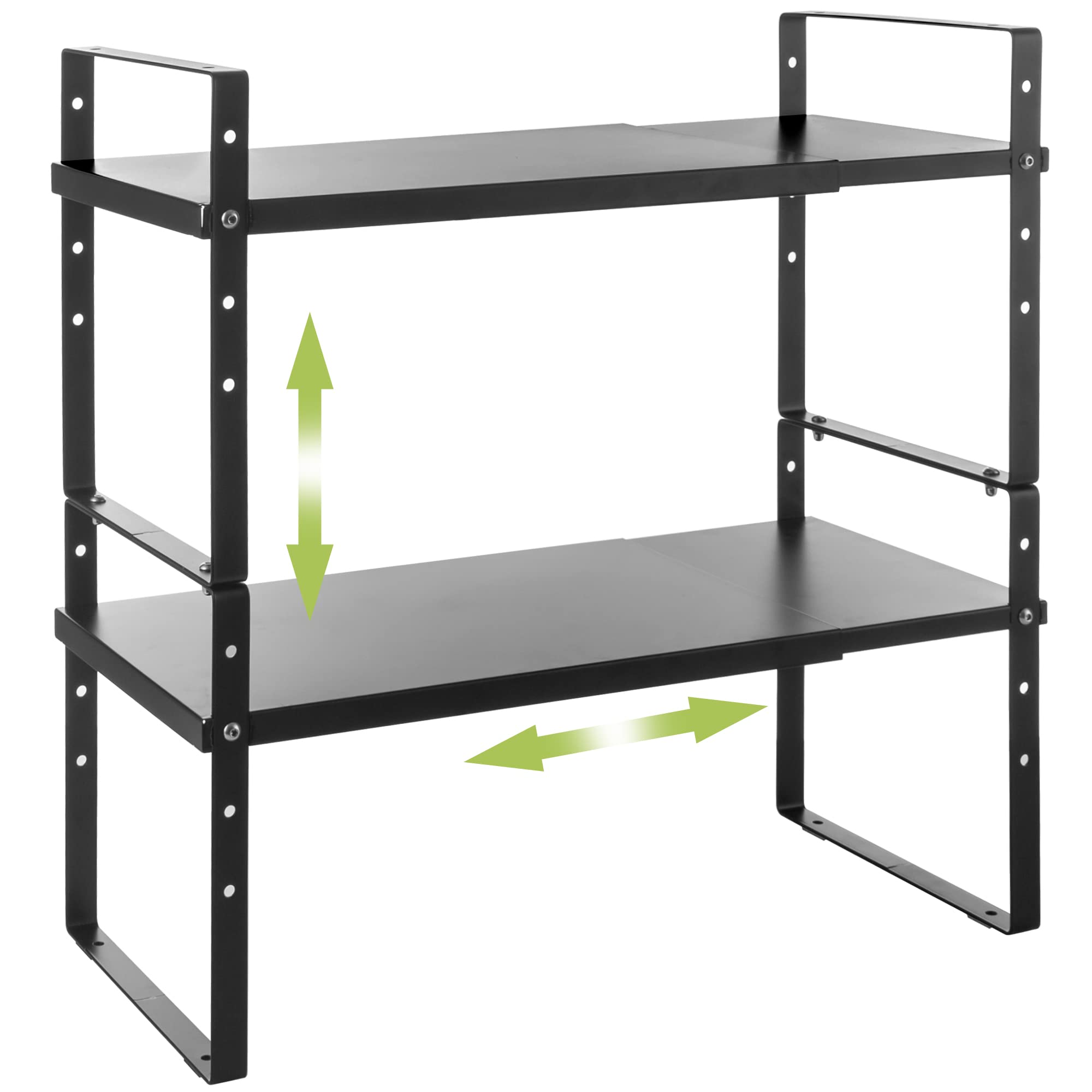 Expandable Cabinet Shelf Organizer Rack - Stackable Kitchen Countertop Storage Shelf - Adjustable Height Pantry Organizer & Spice Rack (Black, 2 Pack) - Perfect for Small Spaces, Kitchen Countertops, Pantry Shelving & Bathroom Organization