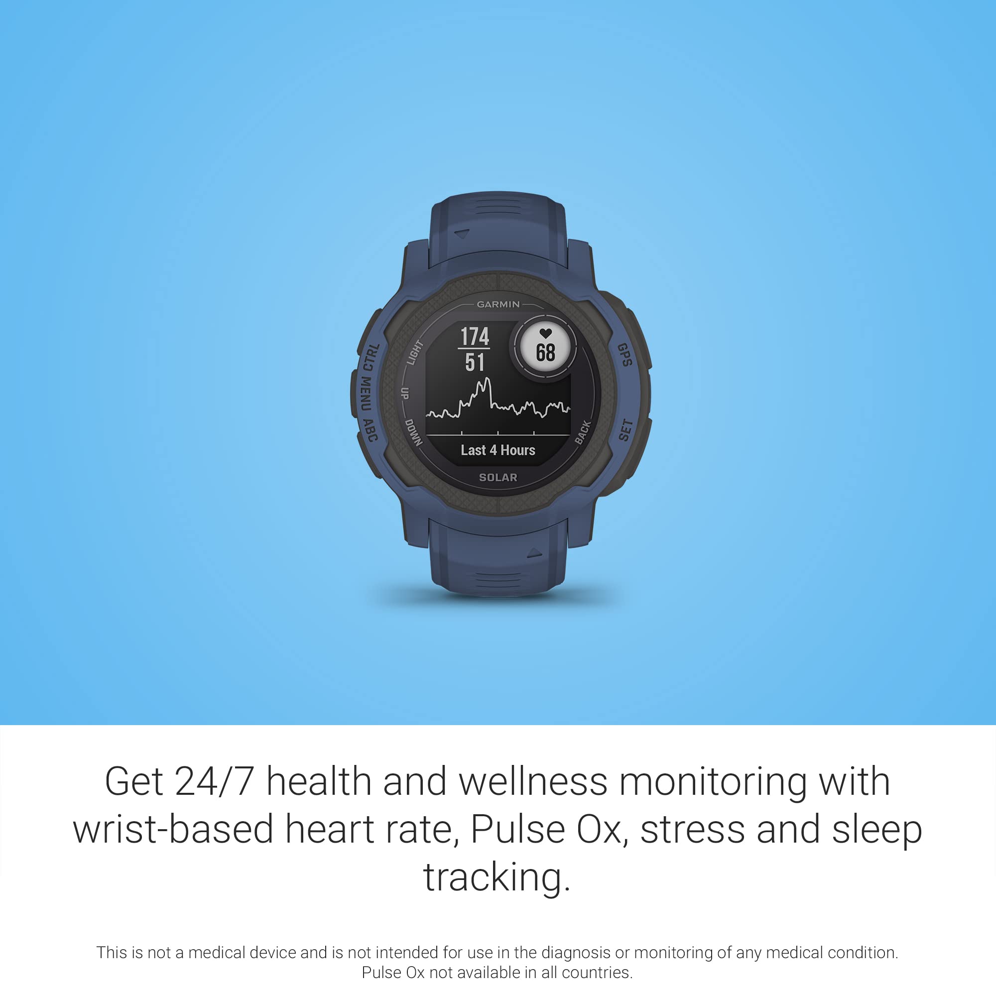 Garmin Instinct 2 Solar GPS Outdoor Sports Watch with Solar Charging, Multi-GNSS Support & Trackback Routing - Tidal Blue (Renewed) - Perfect for Hiking, Running, Camping & Outdoor Adventures