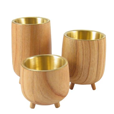Elegant Teak and Brass Cachepots - Handcrafted Plant Pots for Indoor & Outdoor Decor - Perfect for Home, Office, and Garden Decorations