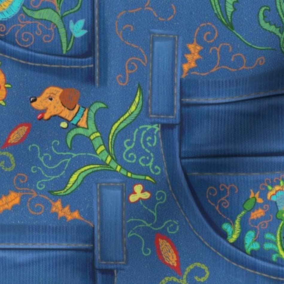 Denim Red Orange Turquoise Fabric - Fat Quarter for Sewing & Decor