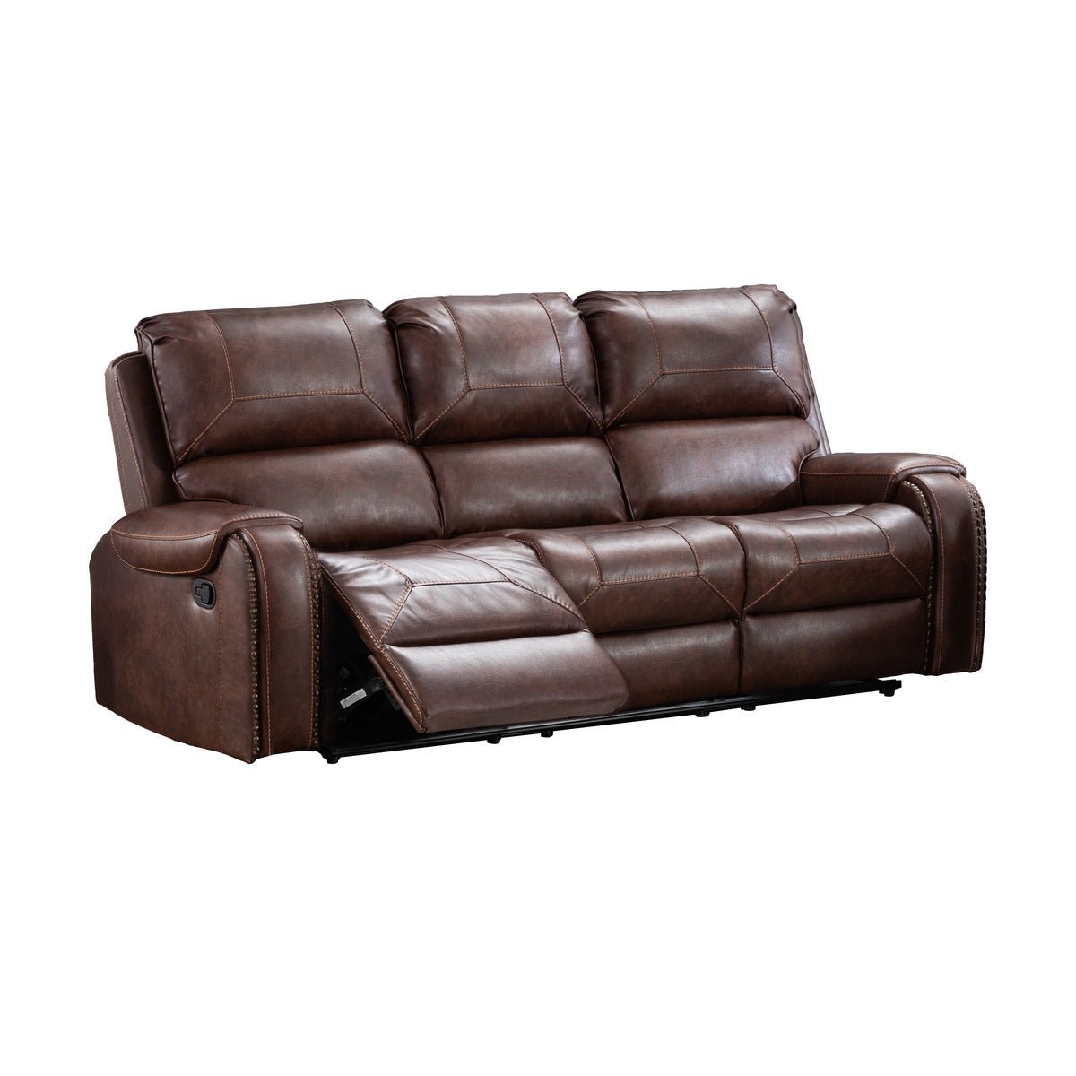 Caesar Brown Reclining Sofa - Premium Leather Recliner Couch with Adjustable Backrest & Footrest | Perfect for Living Room, Home Theater & Family Relaxation