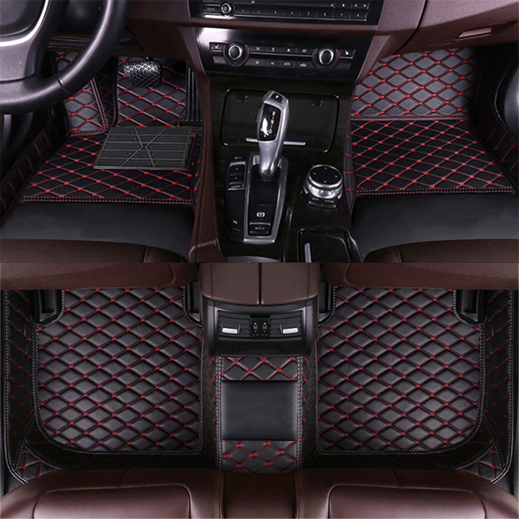 Custom Car Floor Mats for Chevy Camaro, Corvette & Monte Carlo - Premium All-Weather Protection, Waterproof Full Coverage Auto Carpets in Black & Red Leather Design | Perfect for Daily Commutes, Road Trips & Car Shows