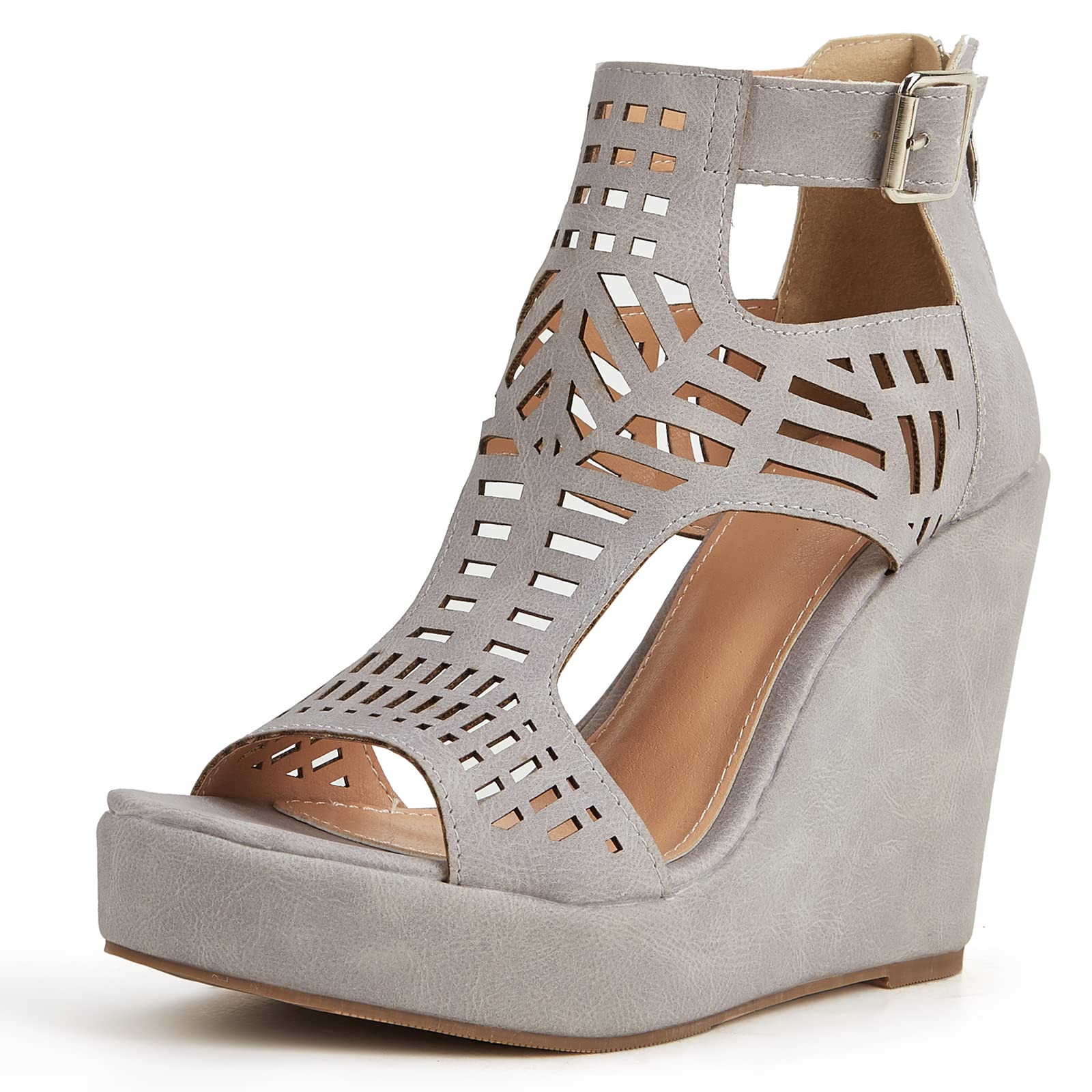 CYNLLIO Women's Platform Wedge Sandals - Peep Toe Cutout Design with Zip Closure, T-Strap Heels for Summer Beach, Outdoor, Party & Dressy Occasions | Comfortable Fashion Shoes for Women
