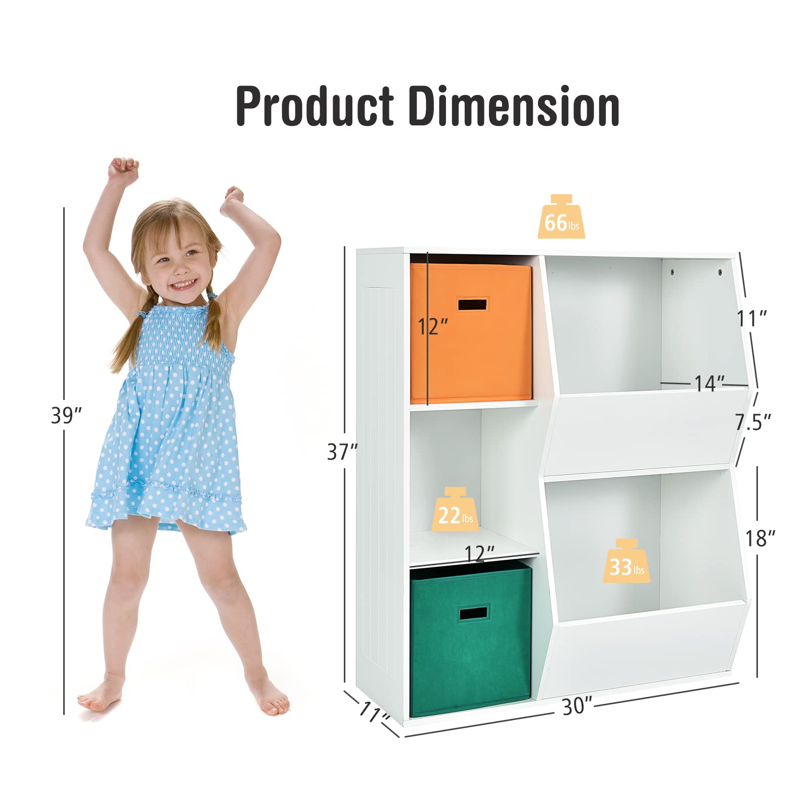 Costzon 5-Cubby Wooden Toy Storage Organizer with Bookcase & Bins - Kids Bookshelf & Toy Cabinet for Toddlers - Nursery, Playroom, Daycare & Living Room Storage Solution (White) - Perfect for Organizing Toys, Books & Kids' Essentials in Bedrooms & Classrooms