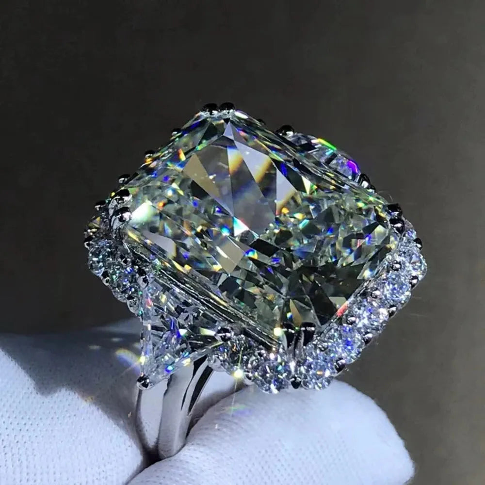 WUIHA 10CT VVS1 D Color Radiant Cut Moissanite Engagement Ring - 925 Sterling Silver Custom Wedding Jewelry for Proposals, Anniversaries & Special Occasions