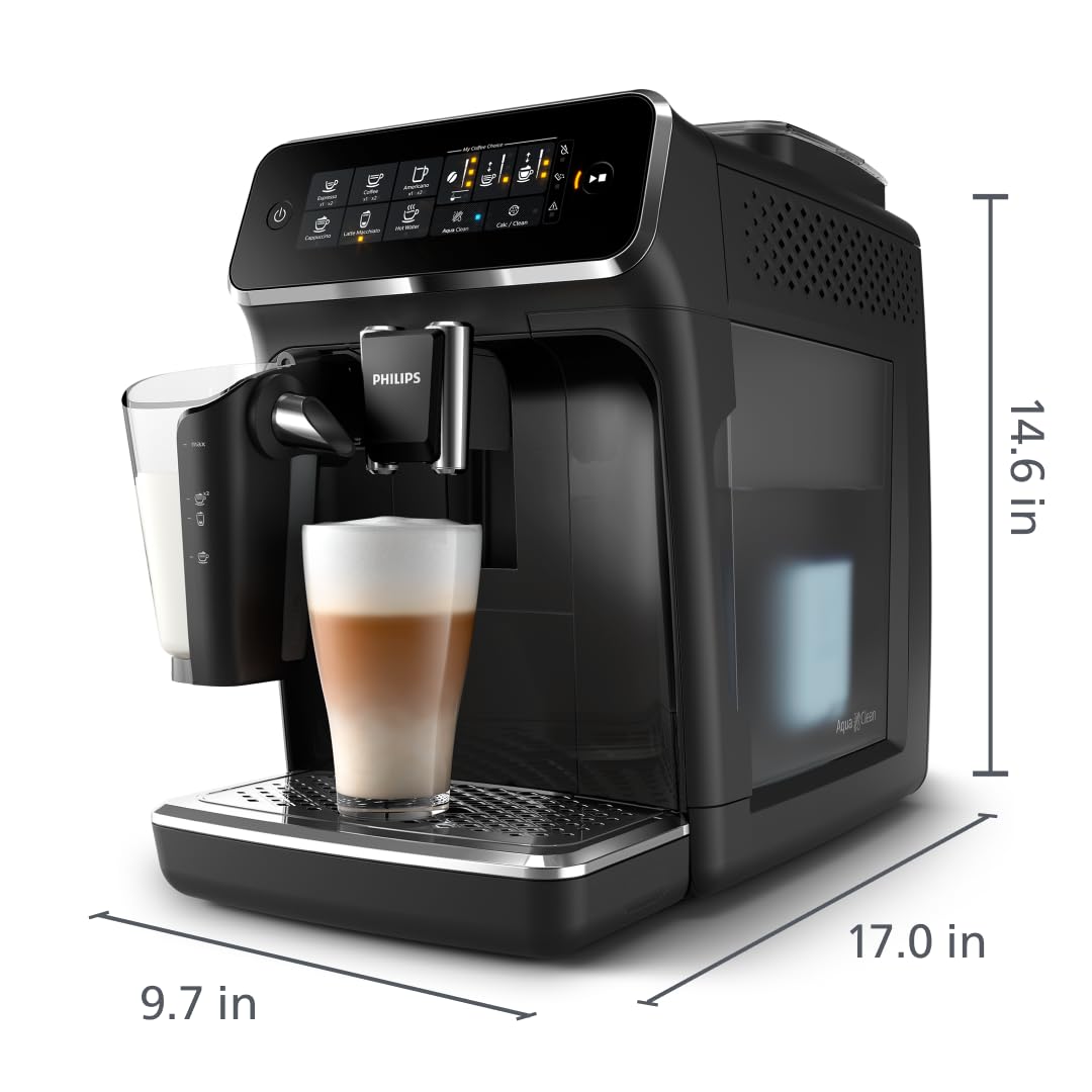 Philips 3200 Series Fully Automatic Espresso Machine with LatteGo Milk Frother - 5 Coffee Varieties, Touch Display, Ceramic Grinder & AquaClean Filter - Perfect for Home Baristas & Coffee Lovers (EP3241/54, Black)