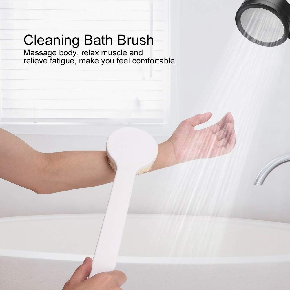 Premium Body Brush for Exfoliation & Massage - Long Handle Shower Brush with Good Toughness & Elasticity - Ideal for Bath, Spa & Dry Brushing (White)