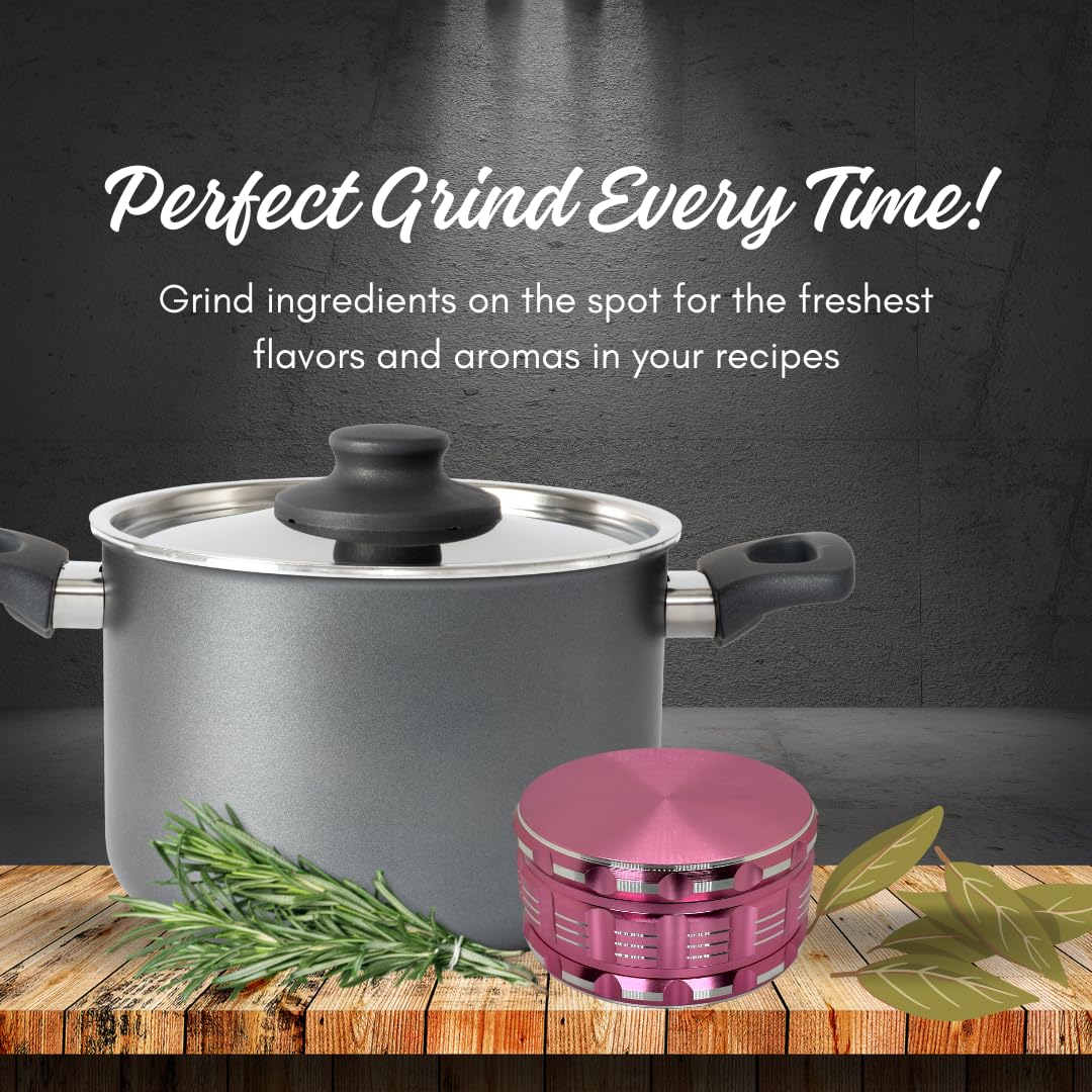 4 Inch Aluminum Alloy Herb Grinder - 3 Layer Spice Crusher with Pollen Catcher, Portable Pink Grinder for Kitchen & Travel - Perfect for Grinding Herbs, Spices, and Tobacco at Home or On The Go