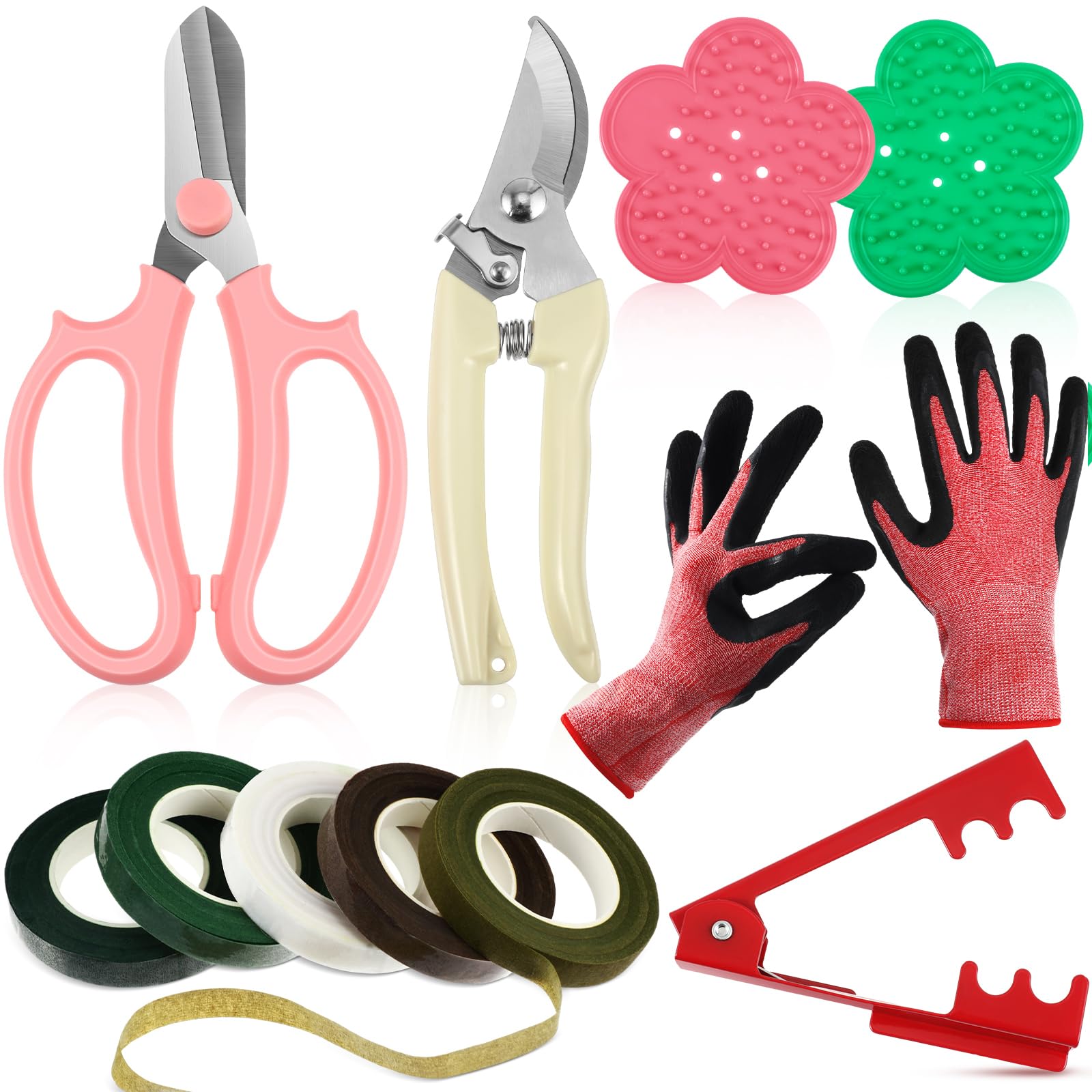 WILLBOND 11-Piece Rose Thorn Remover & Leaf Stripper Kit - Professional Garden Pruning Shears, Floral Scissors, Rose Stripper Tool with Gloves & Tape (Pink) - Perfect for Florists, Gardeners & Flower Arranging Enthusiasts
