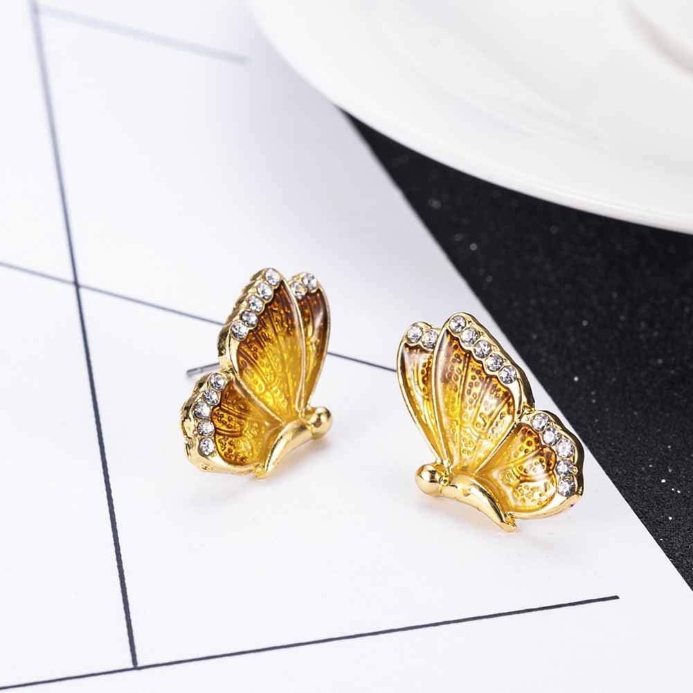Elegant Rhinestone Butterfly Stud Earrings for Women - Colorful Enamel Charm Jewelry - Perfect for Parties, Weddings & Everyday Wear