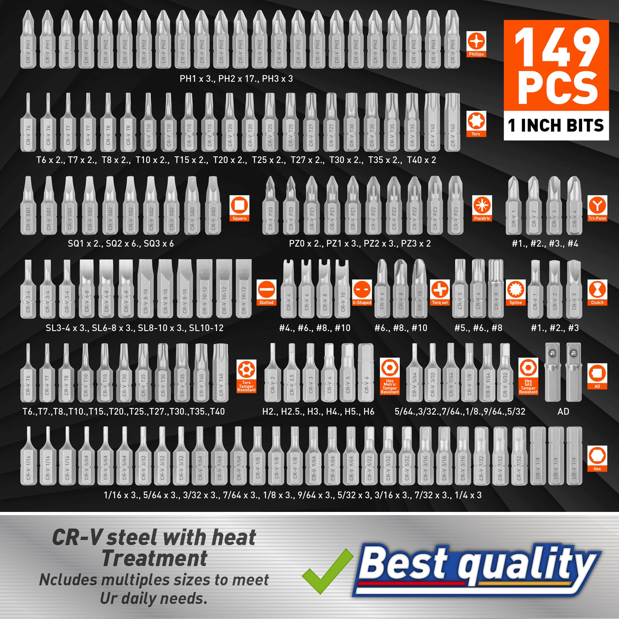 Amartisan 258-Piece Ultimate Screwdriver Bit Set - Chrome Vanadium Steel Security Bits with Holder & Nut Drivers - Professional Tool Kit for Home Repair, DIY Projects & Automotive Maintenance (Orange)