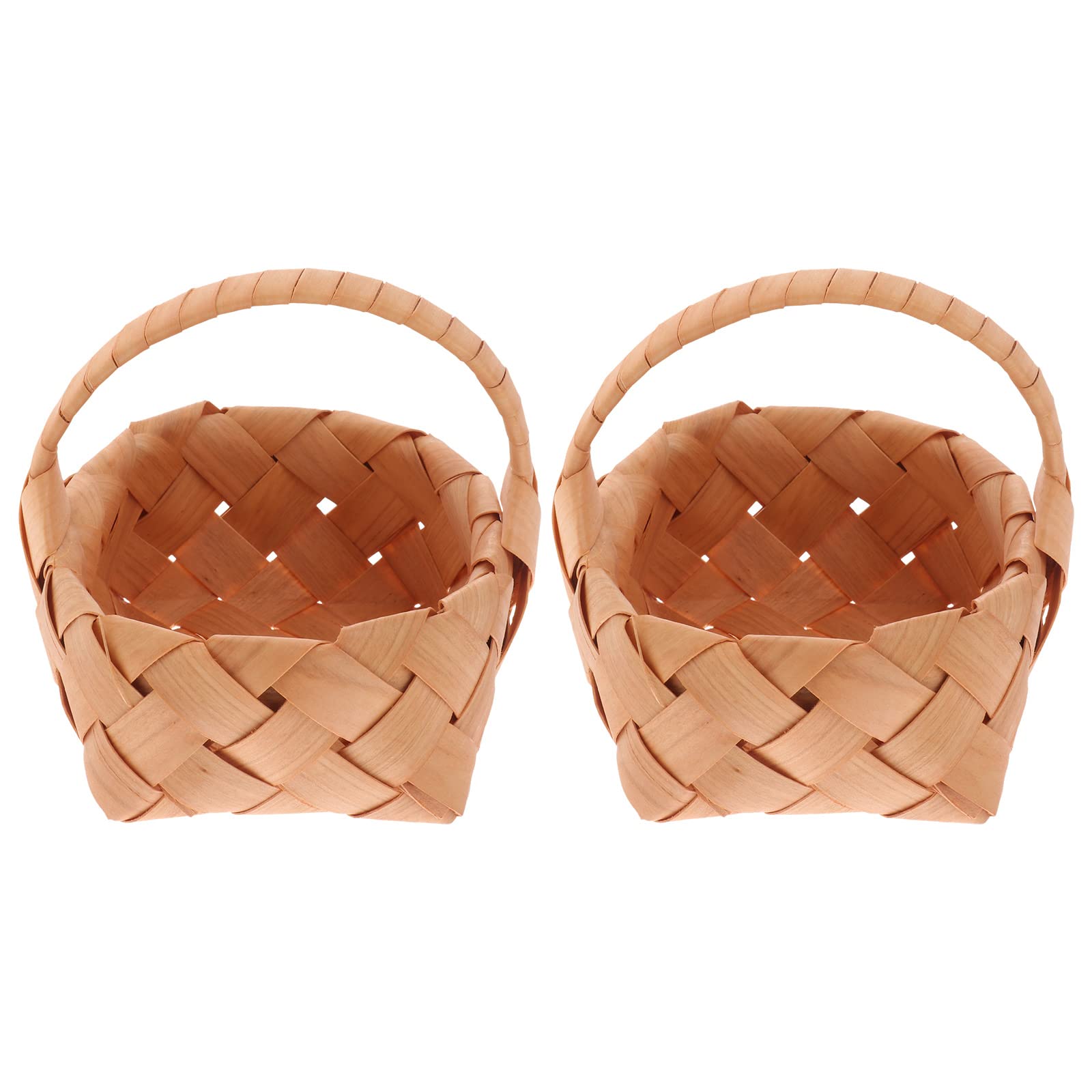 LUOZZY 2-Pack Handwoven Wicker Storage Baskets - Small Wooden Easter Egg & Flower Basket Set for Home Decor, Organizing, and Holiday Display