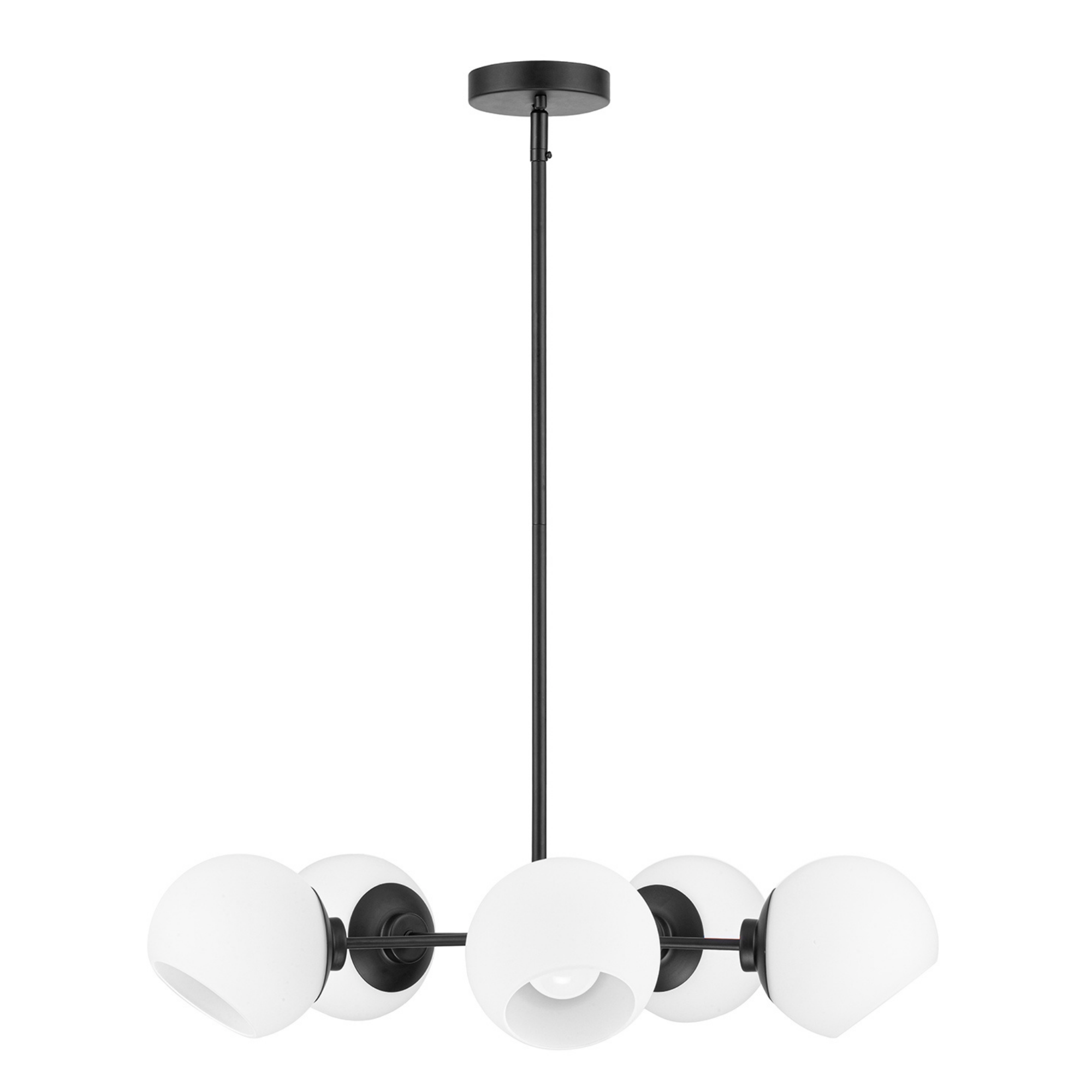 5-Light Stoll Chandelier in Matte Black with Opal Glass Shades - Modern Dining Room Lighting Fixture for Kitchen Island, Foyer, and Bedroom