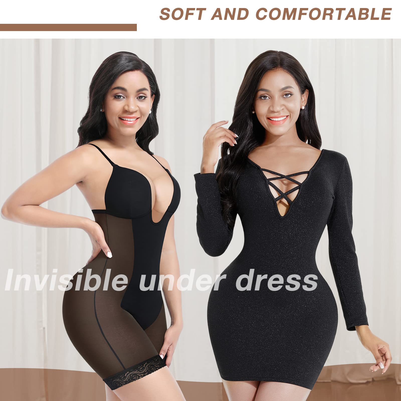 Lover-Beauty Low Back Shapewear for Backless Dresses - Tummy Control Bodysuit & Body Shaper for Women (Black) | Perfect for Weddings, Evening Gowns & Formal Events
