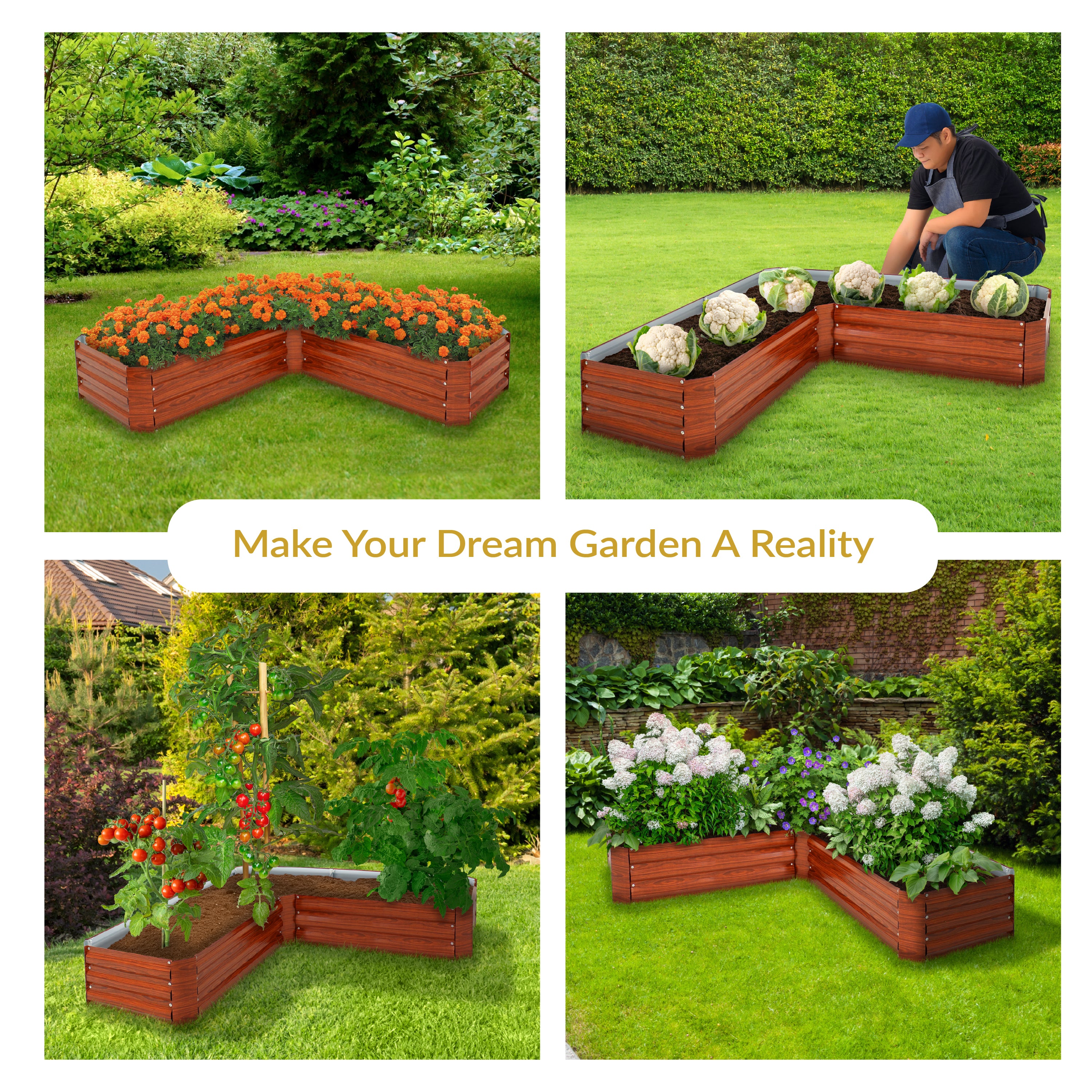 L-Shaped Galvanized Steel Raised Garden Bed Kit - Outdoor Gardening Planter Box for Vegetables, Flowers & Herbs - Perfect for Backyard, Patio & Urban Gardening
