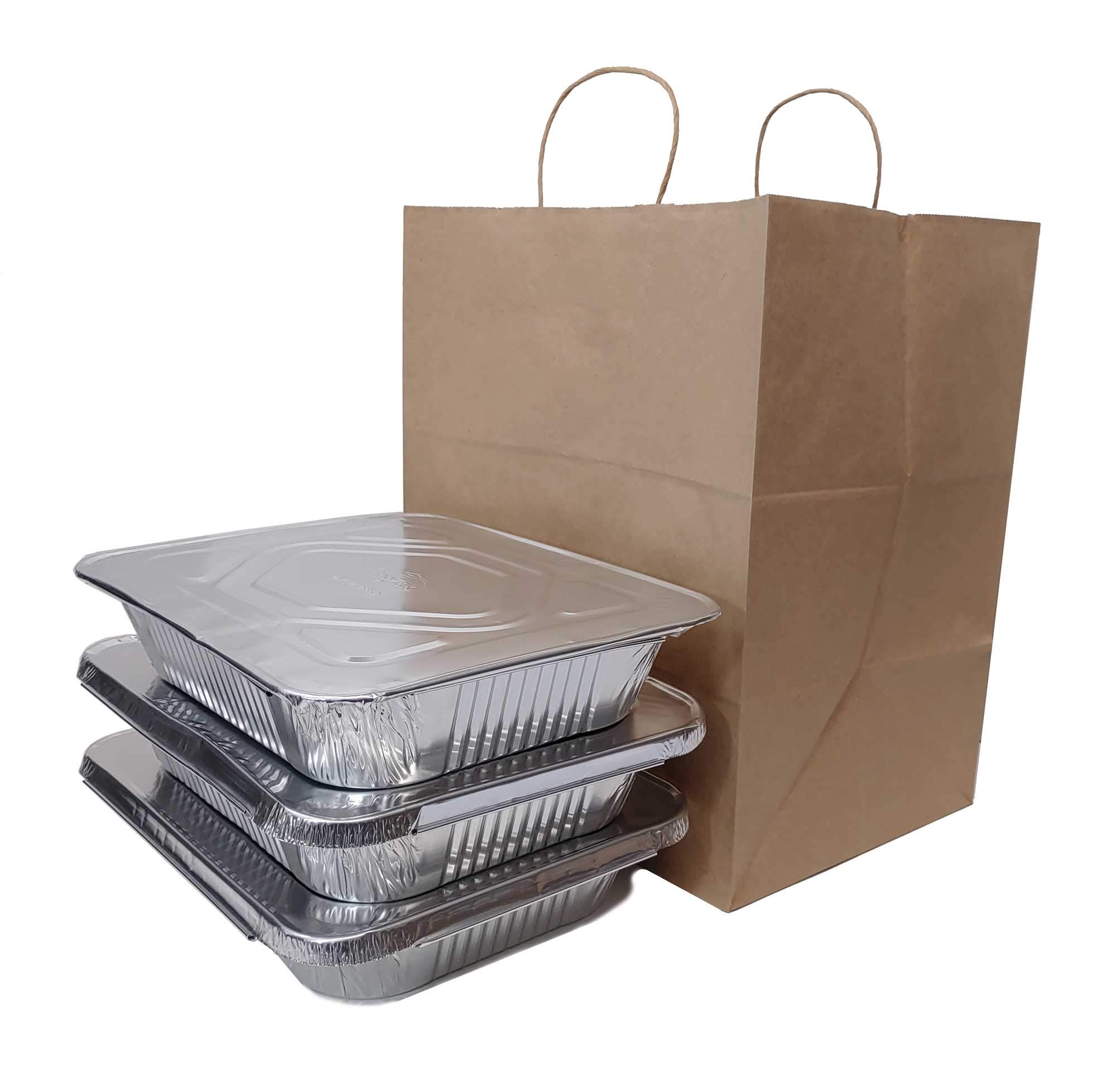 200-Pack Kraft Paper Take Out Bags with Wide Gusset (15.5x10x15.75x10 Inches) - Eco-Friendly Food Delivery Bags for Restaurants, Catering & Bakeries - Fits Half Tray Catering Pans, 9