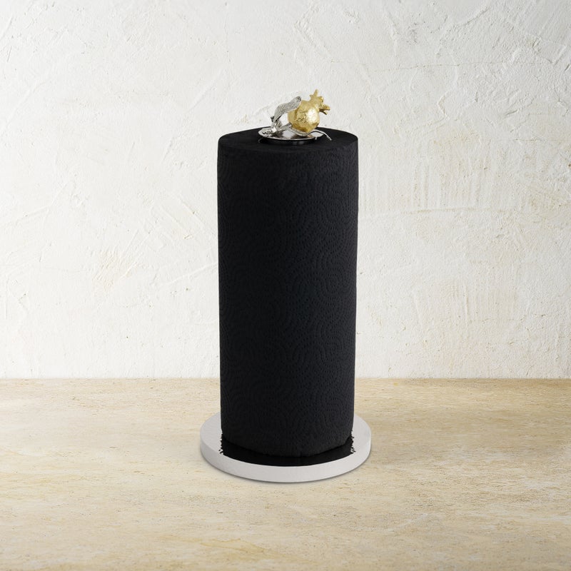 Elegant Pomegranate Silver & Gold Paper Towel Holder - Modern Kitchen & Bathroom Decor for Stylish Home Organization