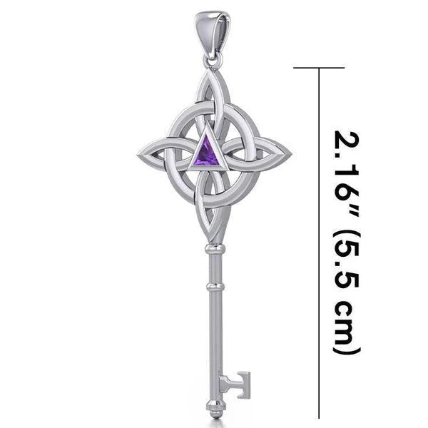 Celtic Recovery Spiritual Key Sterling Silver Pendant with Natural Gemstone - Meaningful Jewelry for Healing, Meditation & Spiritual Protection