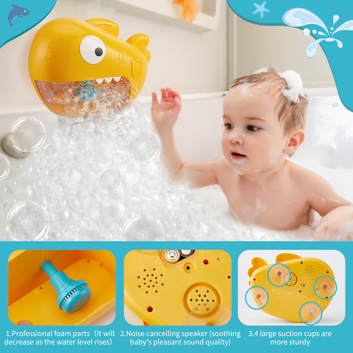 **Automatic Bubble Machine Bath Toy with Music - 3 PCS Silicone Baby Bath Toys for Infants 6-12 Months & Toddlers 1-8 Years - Fun Bath Time & Birthday Gift for Kids (Perfect for Sensory Play & Early Learning)**