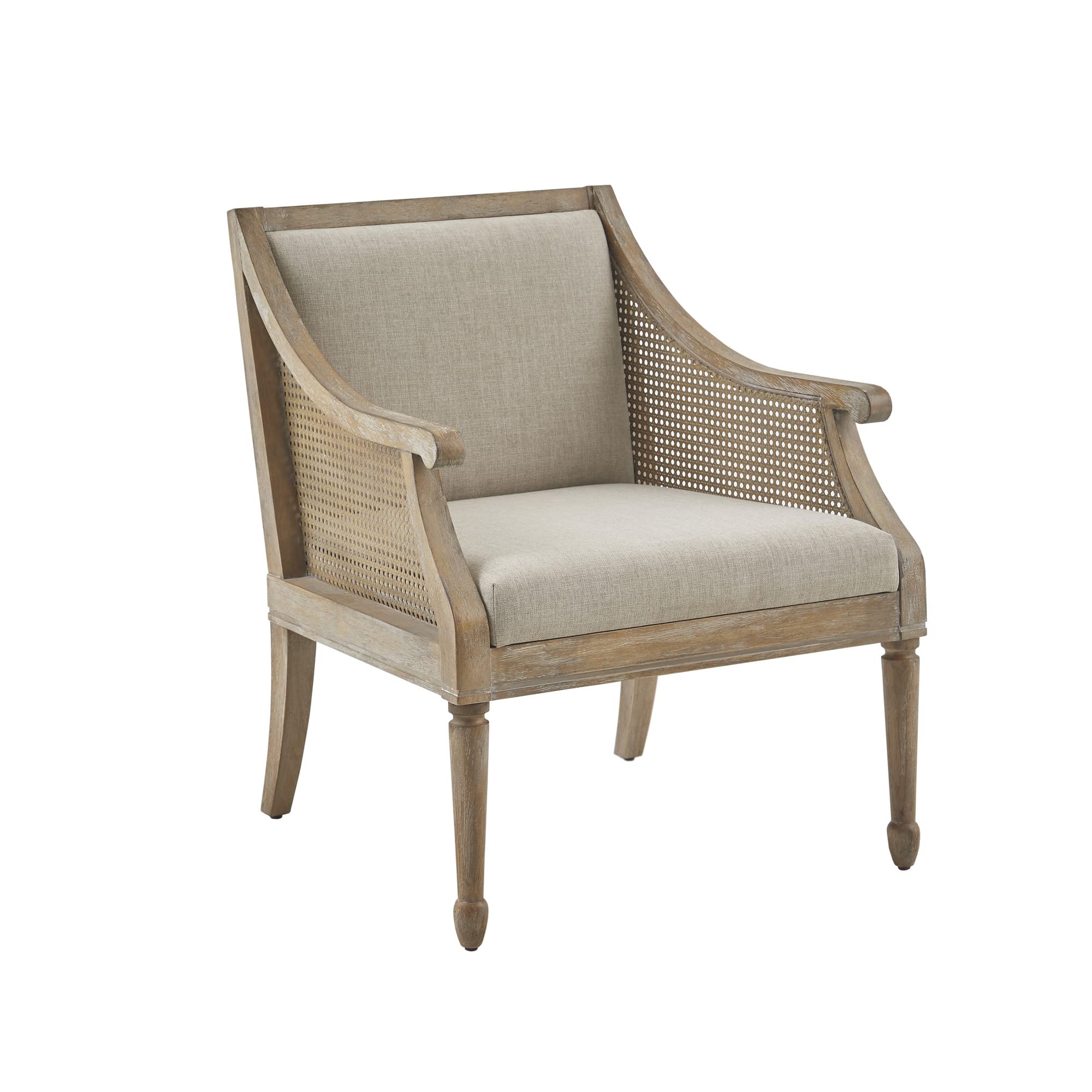 Solid Wood Frame Accent Chair with Cane Webbing & Turned Legs - Farmhouse, Coastal & Cottage Style Lounge Chair for Living Room, Bedroom or Office - Perfect for Relaxing, Reading & Home Decor