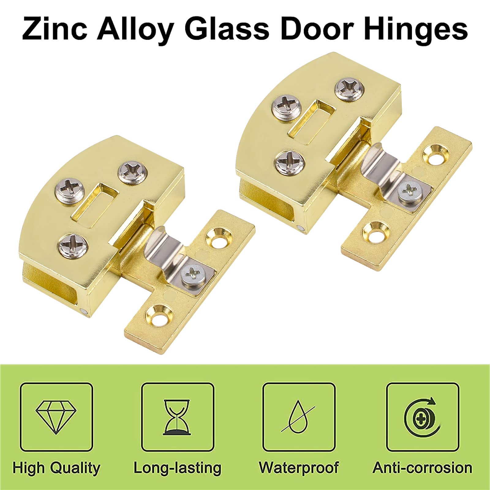 2Pcs Gold Adjustable Glass Door Hinges - Zinc Alloy Side-Mount Pivot Hinges 90 Degree for 5-7mm Frameless Cabinet Doors - Perfect for Modern Kitchen, Bathroom & Office Glass Door Installation & Replacement