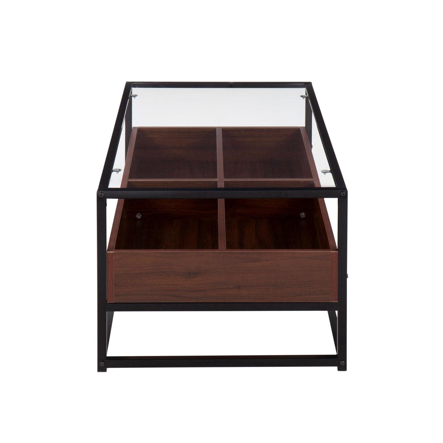 LumiSource Modern Glass Coffee Table with Storage - Wooden Living Room Center Table, Small Coffee Table for Home Decor | Perfect for Living Room, Lounge & Office Spaces