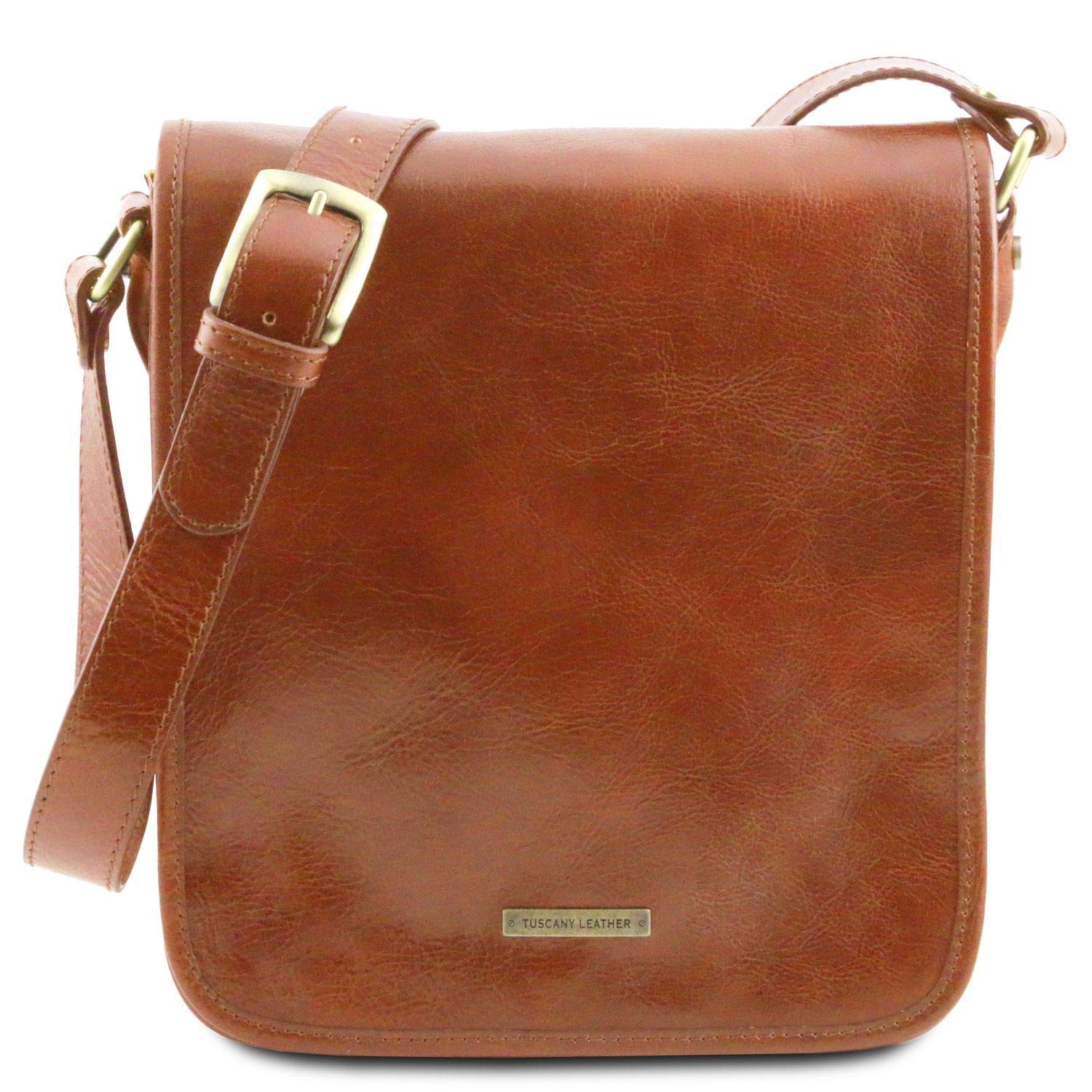Premium Tuscany Leather Messenger Bag - 2 Compartments, Adjustable Shoulder Strap, Honey Brown - Perfect for Work, Travel & Everyday Use