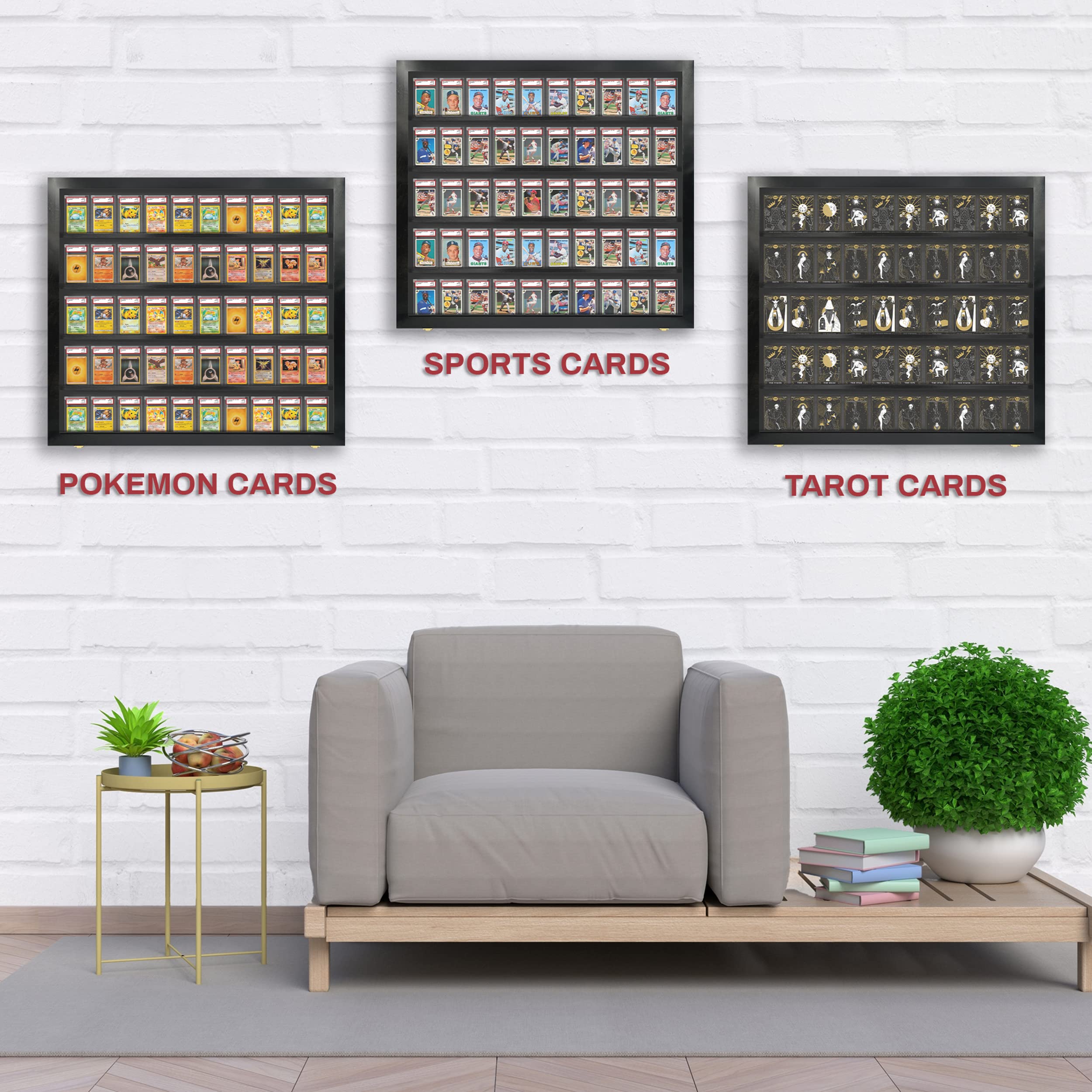 Baseball Card Display Case - 50 Graded Sports Frame with Lock & UV Protection - PSA Certified for Pokemon, Football & Basketball Cards | Perfect for Collectors, Home Decor & Gift Giving