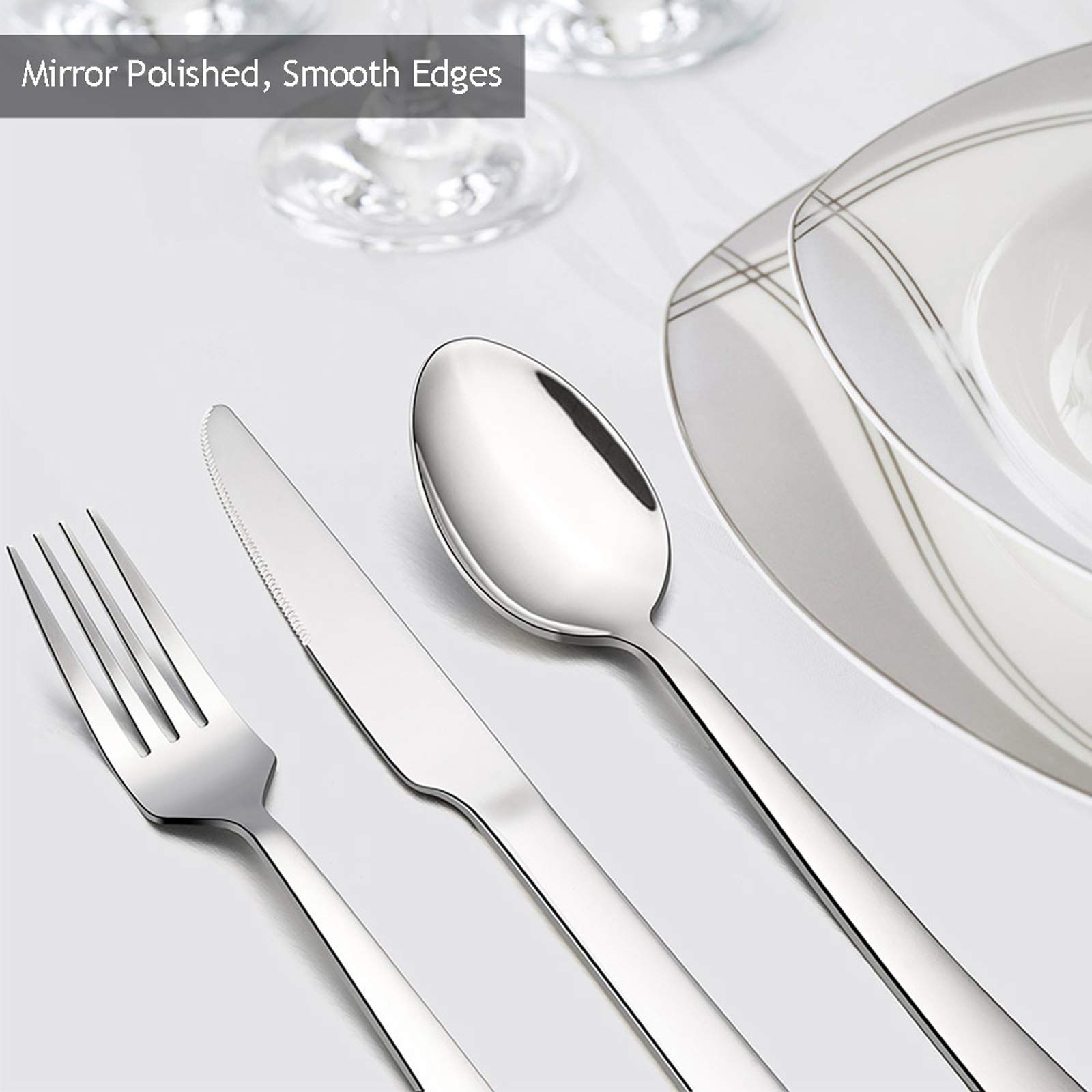 40-Piece Stainless Steel Flatware Set for 8 - Modern Silverware Cutlery Set with Square Edge & Mirror Finish - Dishwasher Safe for Home, Restaurant & Dinner Parties - Elegant Tableware for Everyday Meals, Special Occasions & Catering Events