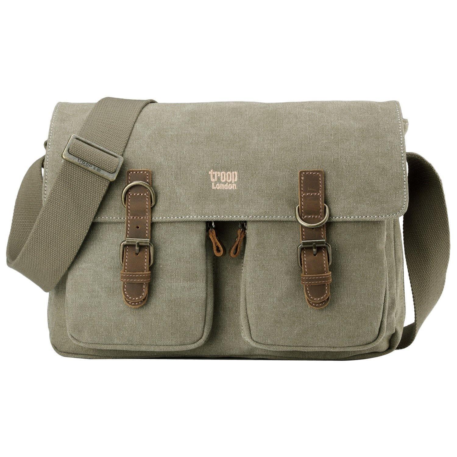 TRP0210 Troop London Classic Canvas Messenger Bag for Men & Women - Durable Waterproof Crossbody Bag for Work, Travel & School - Stylish Laptop Briefcase with Adjustable Strap