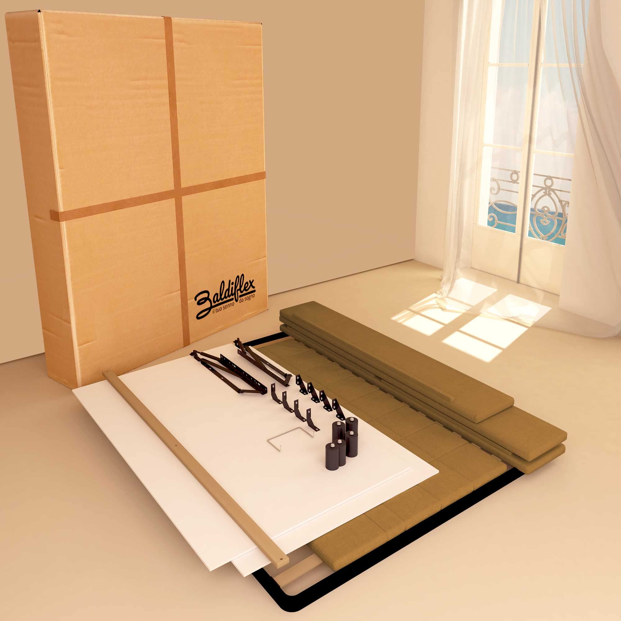 Baldiflex Single Bed with Storage, Synthetic Leather Dublin Model, Slatted Base for Single Mattress, 140 x 190 cm, Elegant Headboard, Hazel Color - Perfect for Small Bedrooms, Guest Rooms & Studio Apartments