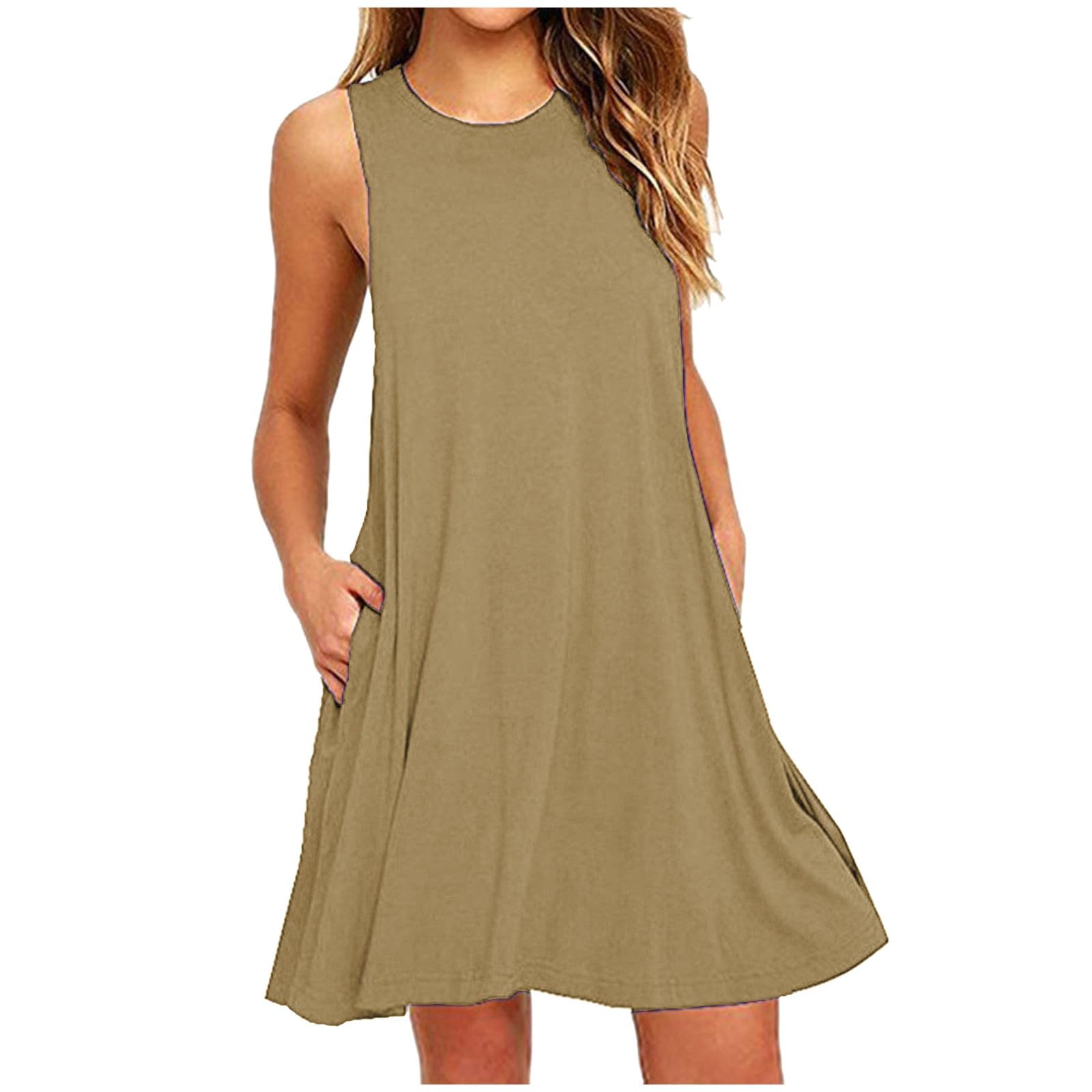 Women's Summer Casual Sundress - Basic Solid Crew Neck Sleeveless Tank Dress with Loose Hem | Perfect for Vacation, Beach, Pool Party & Summer Outings