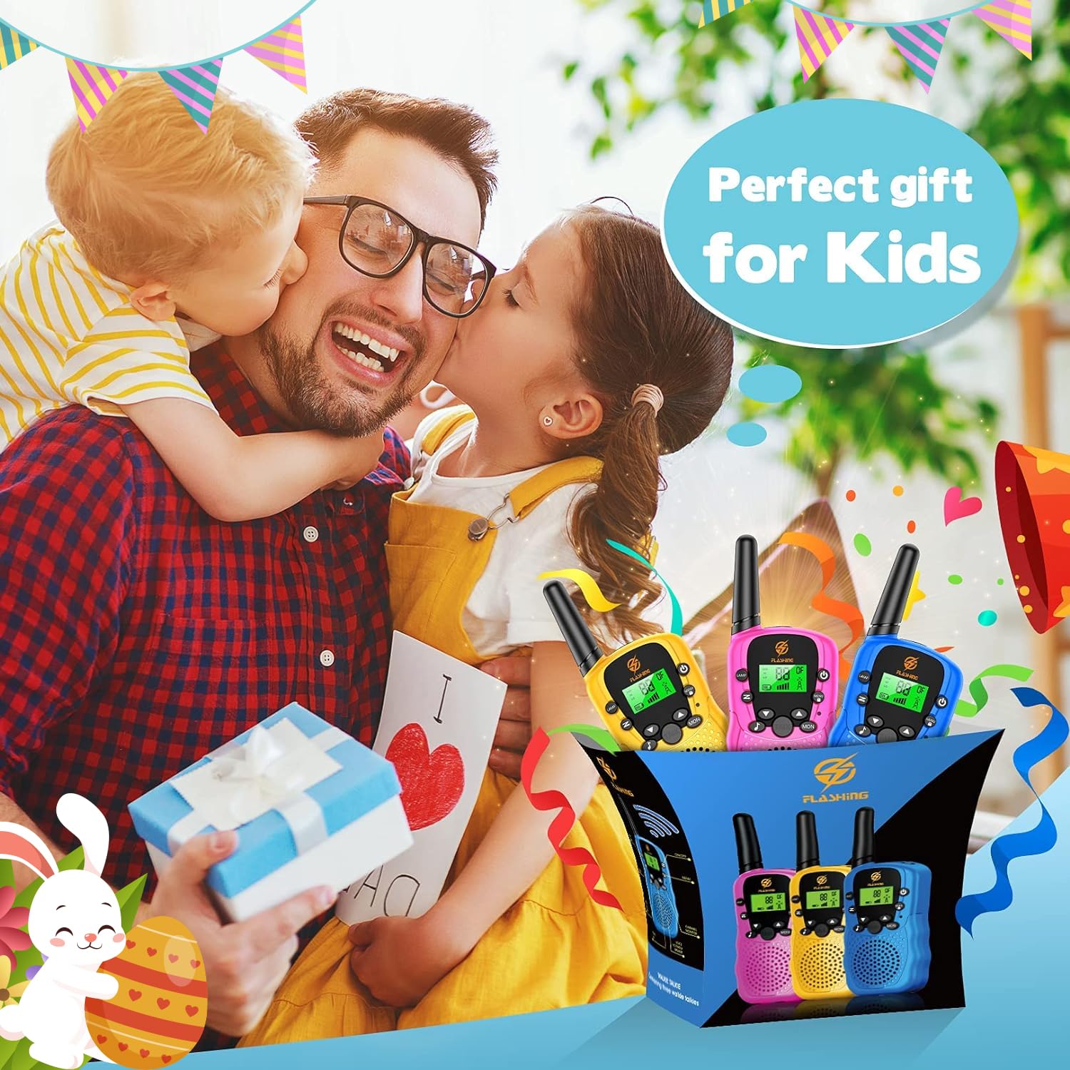 3 Pack Kids Walkie Talkies - Long Range Two Way Radios for Boys & Girls Ages 3-9 | Outdoor Adventure Toys, Easter & Birthday Gifts for Children | Perfect for Camping, Hiking & Backyard Play