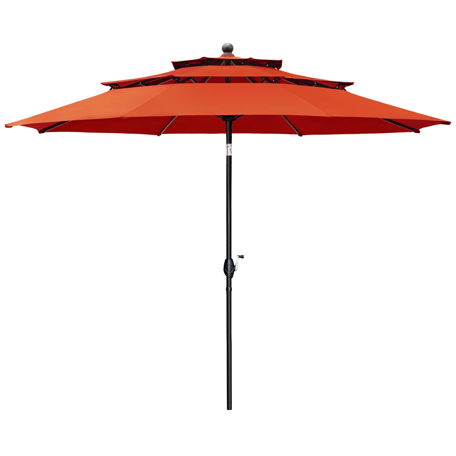FREE SOLDIER 10FT Auto-Tilt Patio Umbrella - 3-Tier Market Umbrella with Crank Handle, Durable Aluminum Frame for Outdoor Dining, Poolside, Garden & Backyard (Orange Red) - Perfect for Restaurants, Cafes, and Patio Furniture