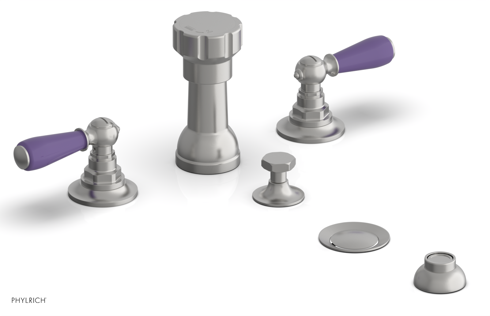 Jamestown 4-Hole Bidet Faucet Set with Lever Handles & Purple Accents - 165 61 - Perfect for Modern Bathroom Renovations and Water-Saving Toilet Upgrades