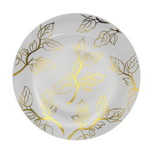 Eco-Friendly Round Plastic Plates - Green & Gold Disposable Dinnerware for Parties, Picnics & Events | Matiz Brand