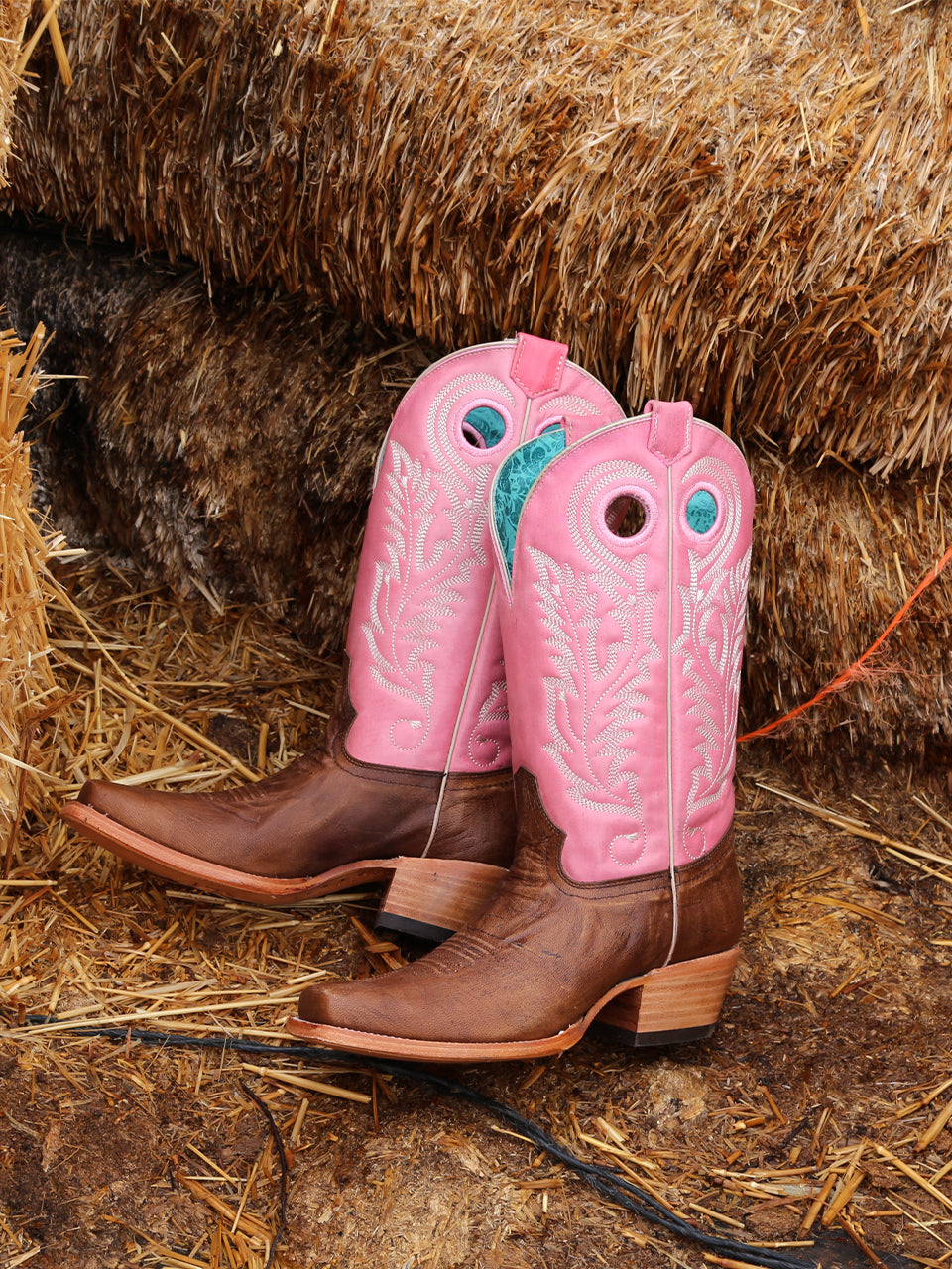 Women's Pink Goat Embroidery Brown Square Toe Cowboy Boots with Pull Holes - Western Fashion, Country Style, Comfortable & Durable for Rodeo, Line Dancing & Outdoor Events
