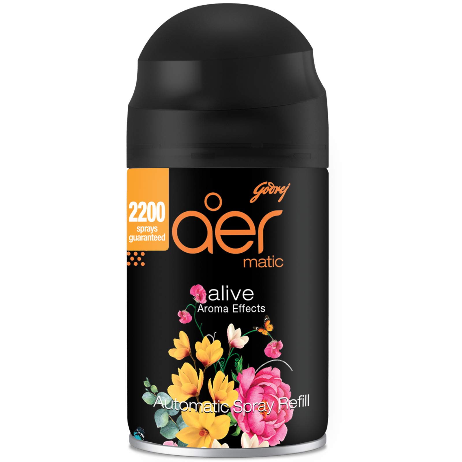 Godrej Aer Matic Refill - Automatic Air Freshener with 2200 Sprays | Lasts 60 Days | 225ml Room Deodorizer for Home, Office & Car | Fresh Alive Scent