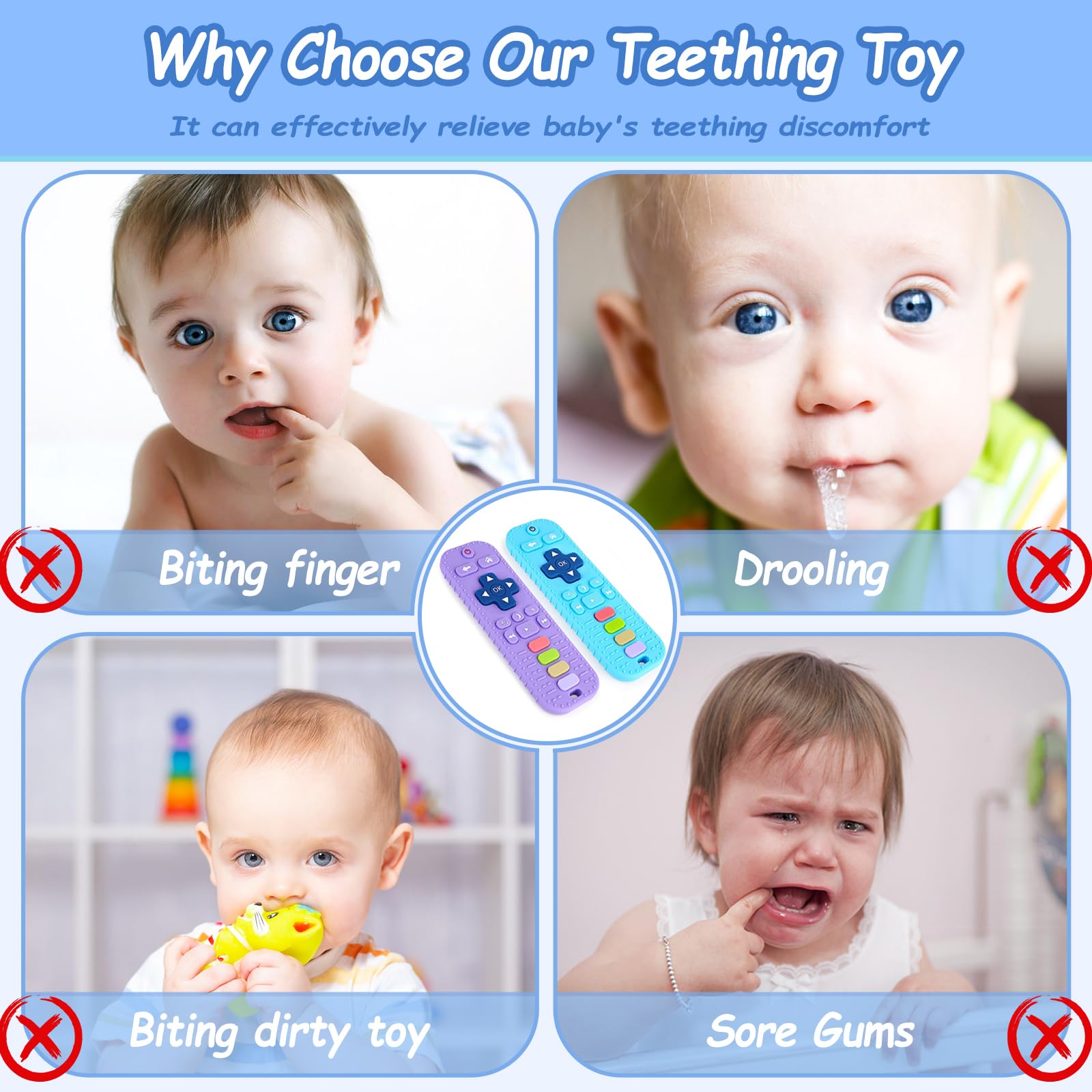 Organic Baby Teething Toys for 0-24 Months - BPA Free Silicone Teethers with Remote Control Shape, Freezable for Molar Pain Relief | Perfect for Home, Travel & Daycare Use (Black)