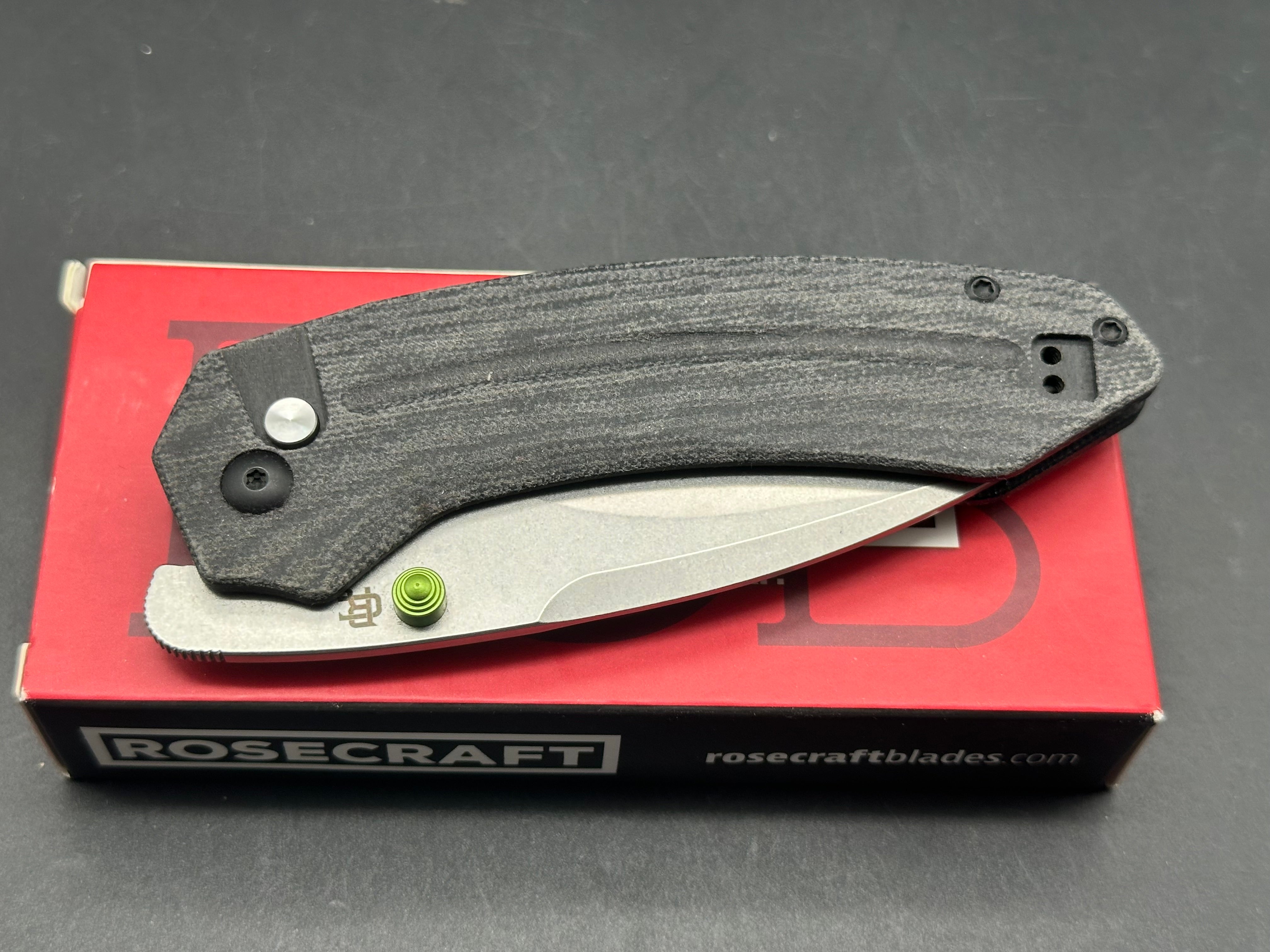 RoseCraft Blades Bowfin Button Lock Folding Knife with Micarta Handle - EDC, Outdoor Camping & Tactical Use