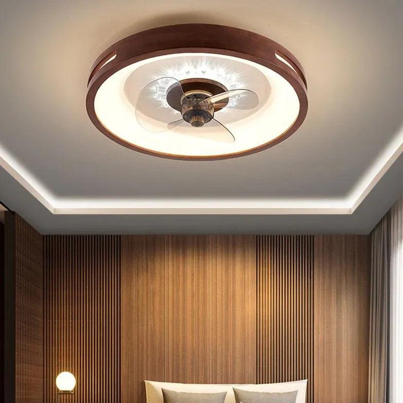 Modern Round Border Wooden Ceiling Fan with LED Light - Energy Efficient Indoor Cooling for Living Room, Bedroom & Office