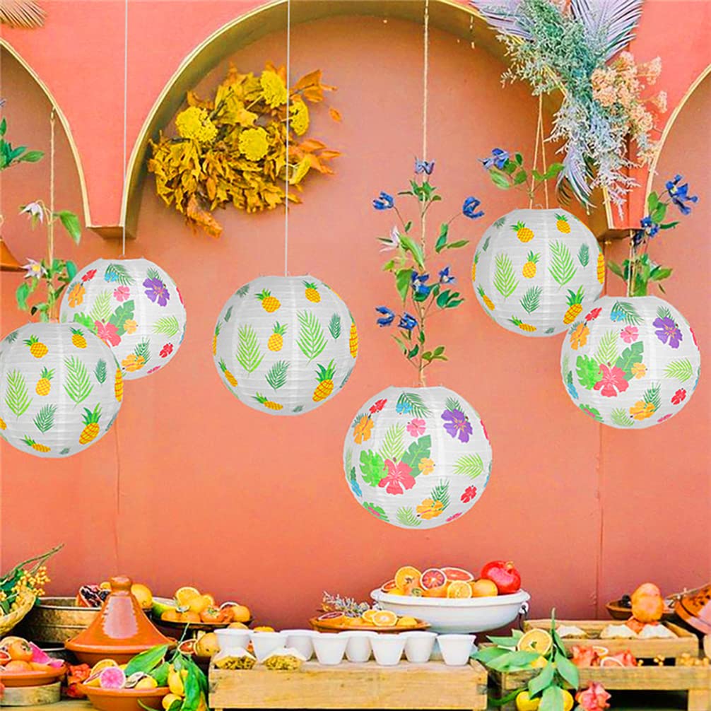 6-Piece Hawaiian Hanging Lanterns Set - 12 Inch Tropical Pineapple Decor for Luau Beach Party, Summer Wedding & Home Decor | Perfect for Backyard BBQ, Poolside Decorations and Island-Themed Events