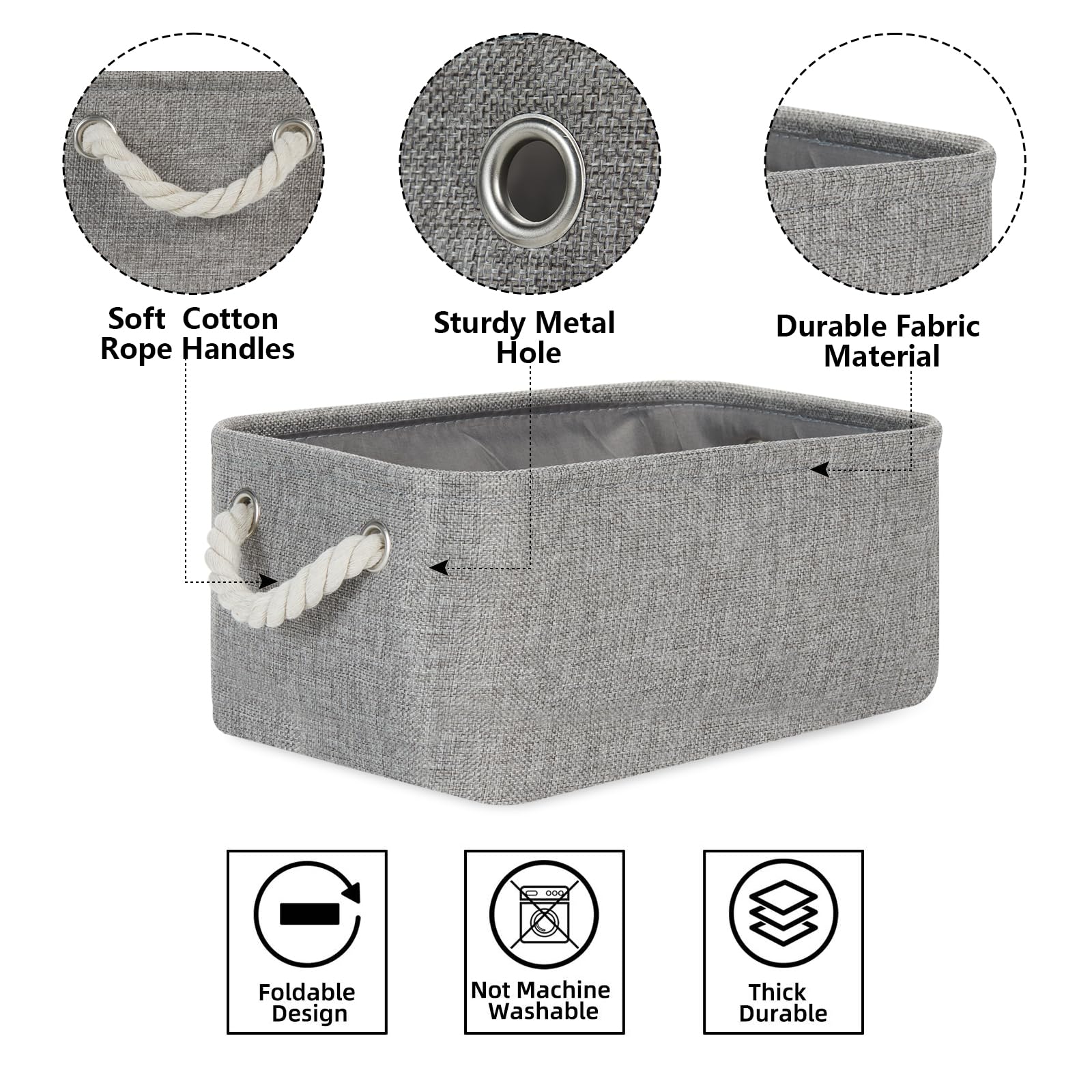 Small Gray Fabric Storage Bins Set of 6 - Collapsible Organizer for Closet & Shelf