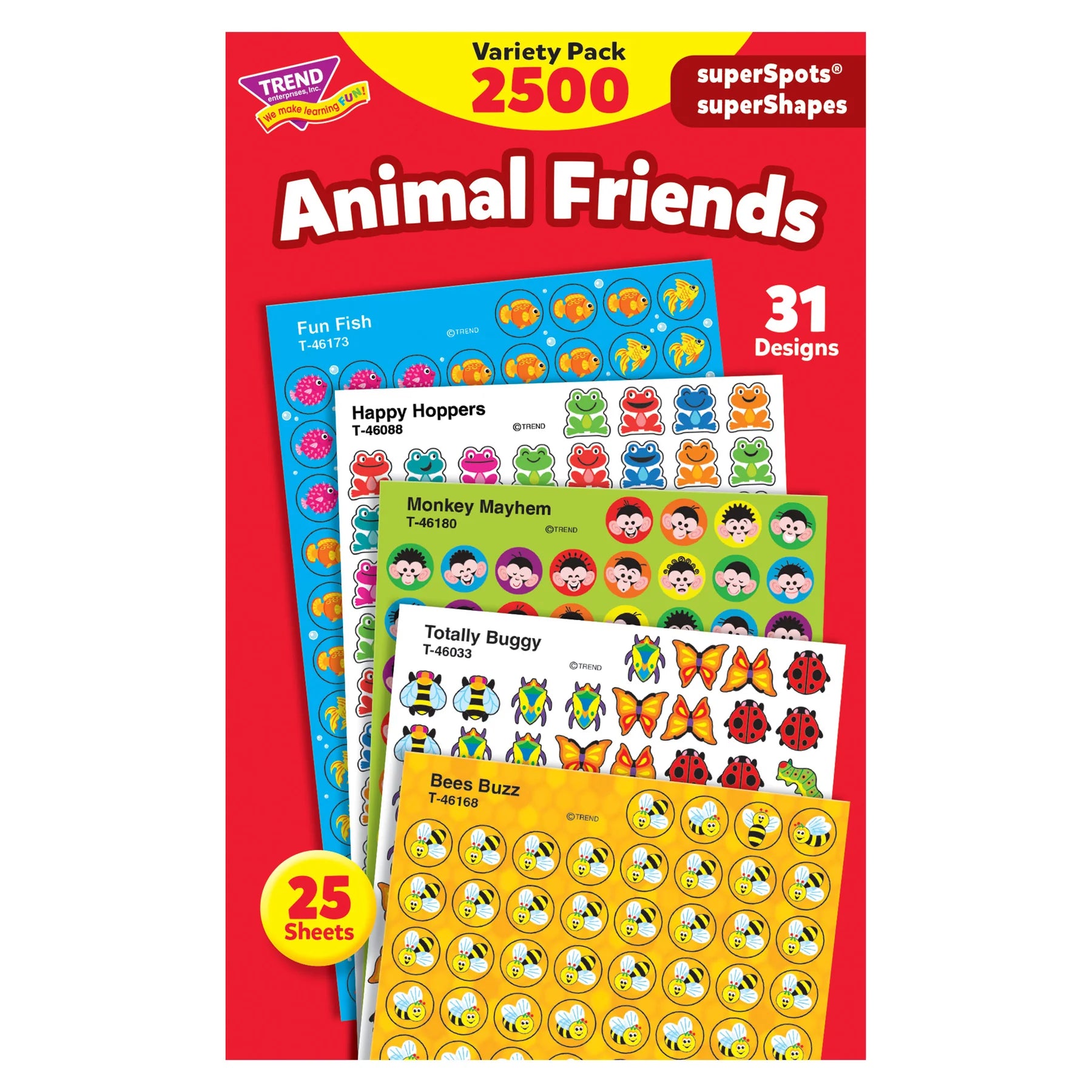 Animal Friends SuperSpots & SuperShapes Stickers Variety Pack - Fun Decorative Stickers for Kids, Scrapbooking, DIY Crafts & School Projects