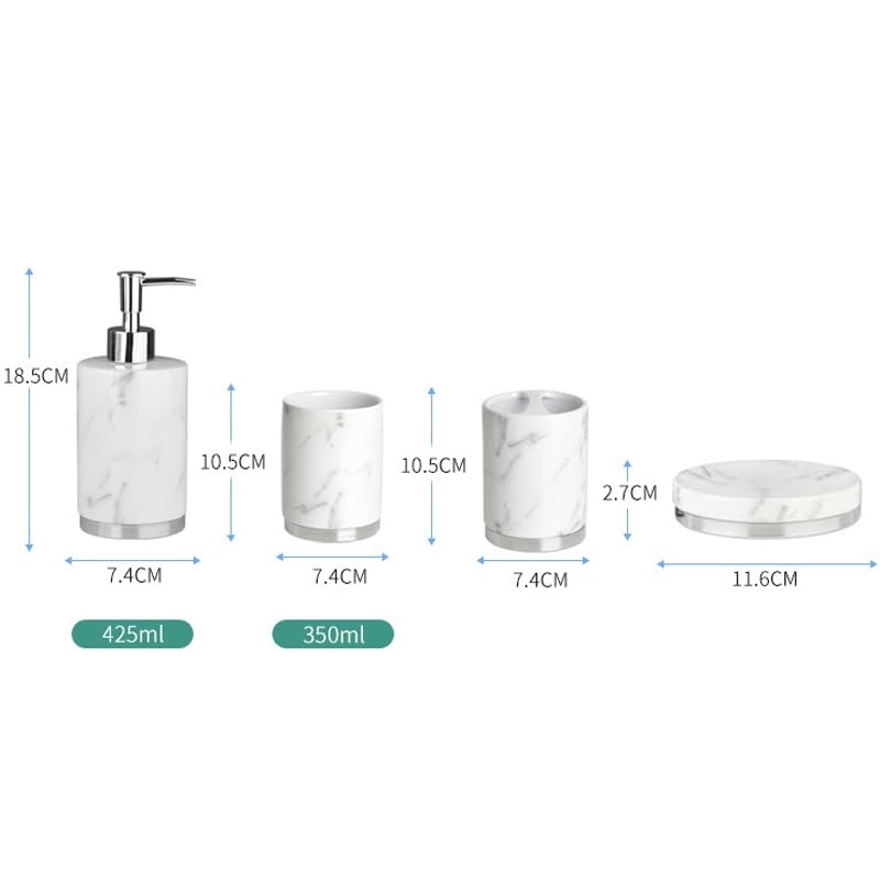 Marble Patterned Ceramic Bathroom Set - 5 Toothbrushes & 2 Mouthwash Cups | Modern Bathroom Decor for Home, Hotel & Spa | Perfect for Family & Guest Use