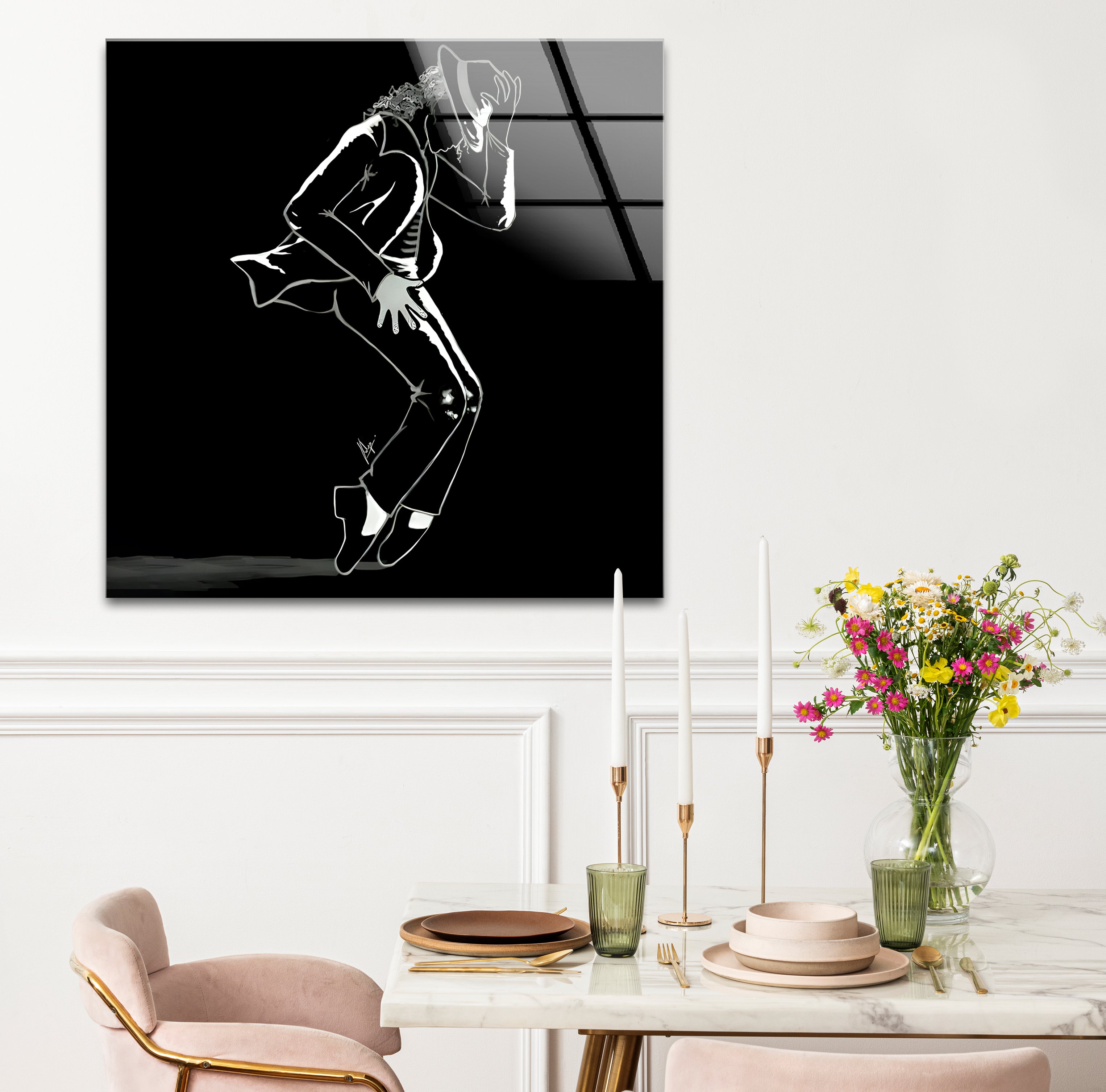 Black & White Michael Jackson Silhouette Glass Wall Art - Elegant Music Icon Home Decor for Living Room, Bedroom & Office