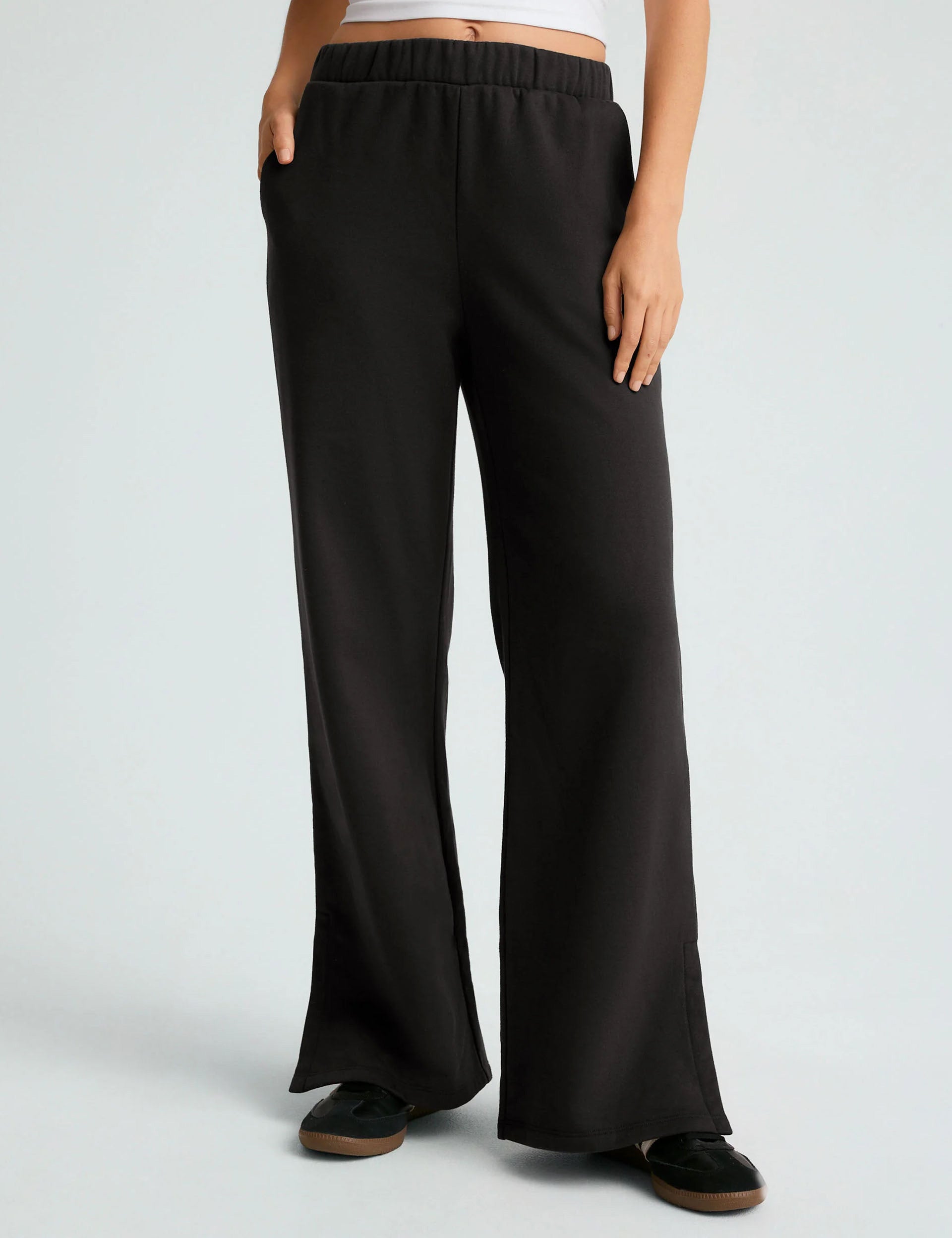 Open Ended Mid Rise Wide Leg Pants for Women - Black | Comfortable Stretchy Lounge Pants for Yoga, Work from Home & Casual Wear